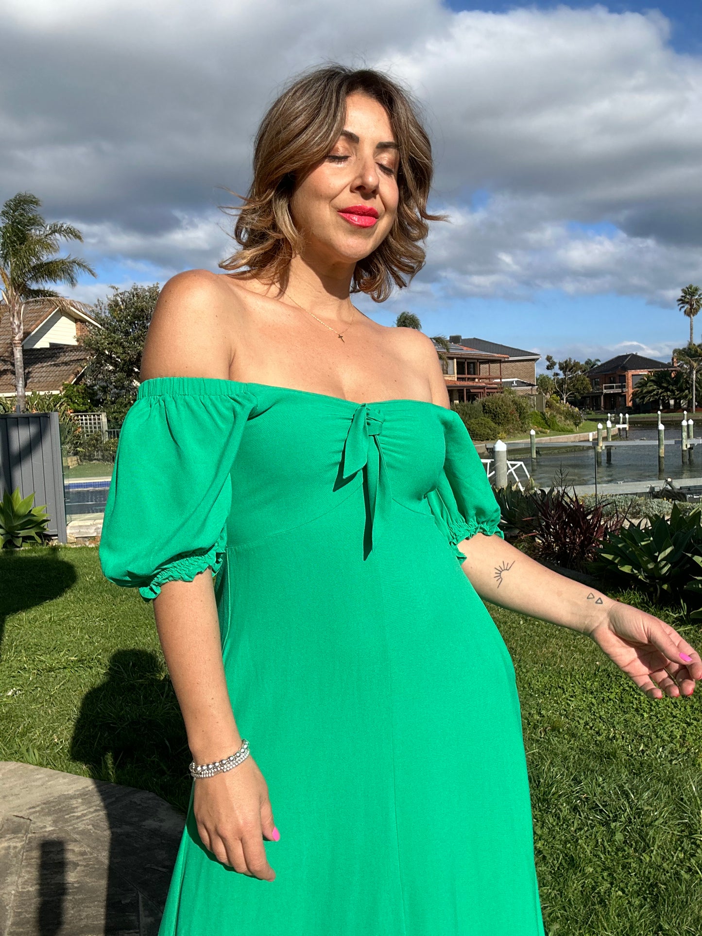 MEGHAN - JADE bow front midi dress