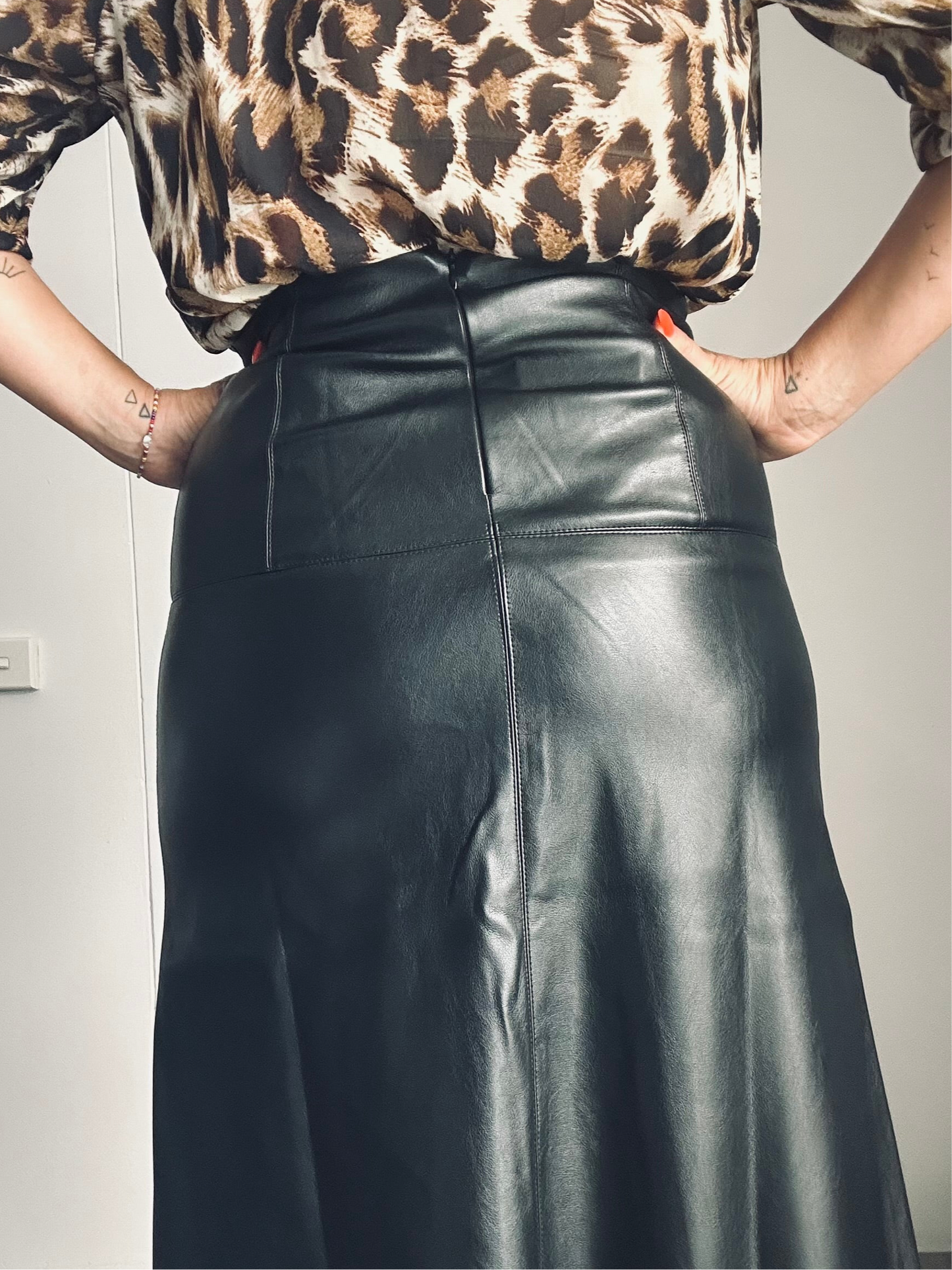 AMELIA - BLACK A Line Pleather Skirt