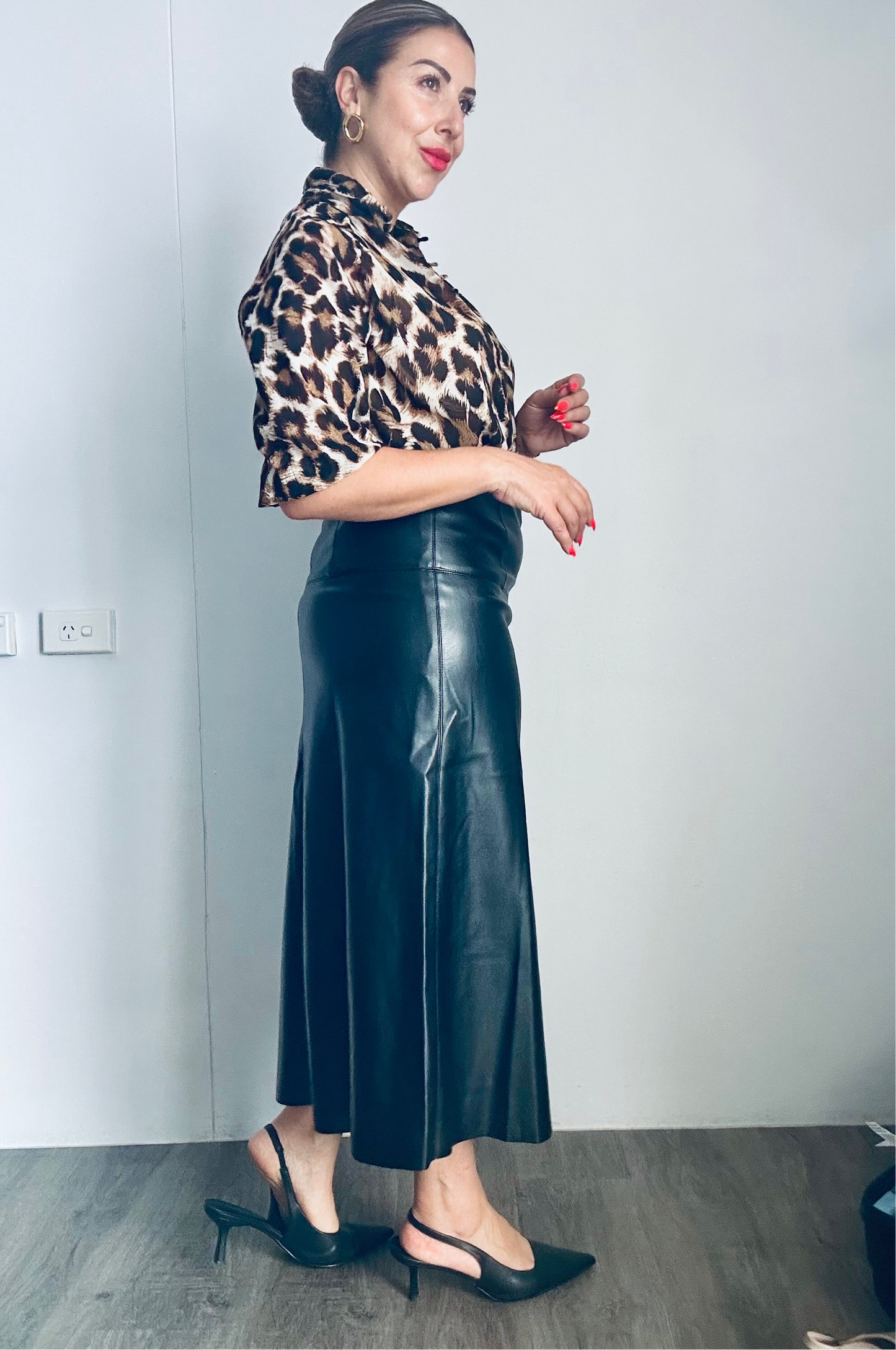 AMELIA - BLACK A Line Pleather Skirt