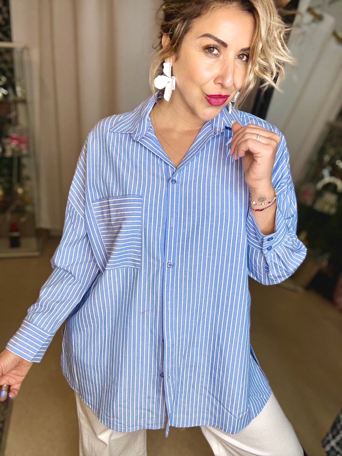 EVELYN - BLUE stripe relaxed shirt
