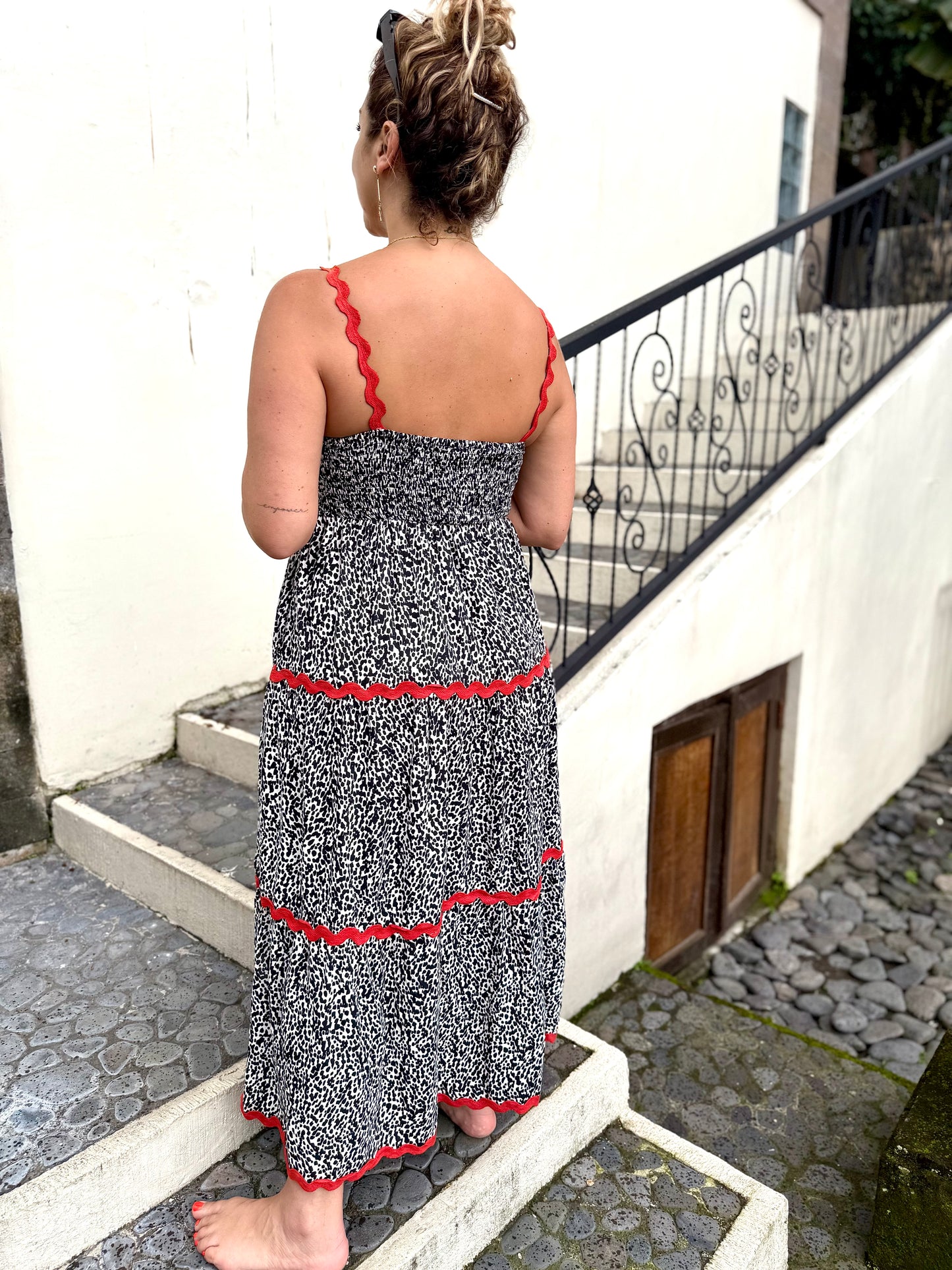 RAVEN - BLACK & WHITE strappy dress with ric rac detail