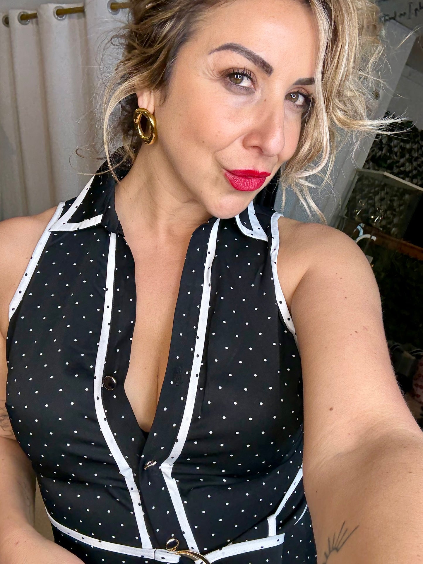 NOVA - Black and White Polka dot Dress