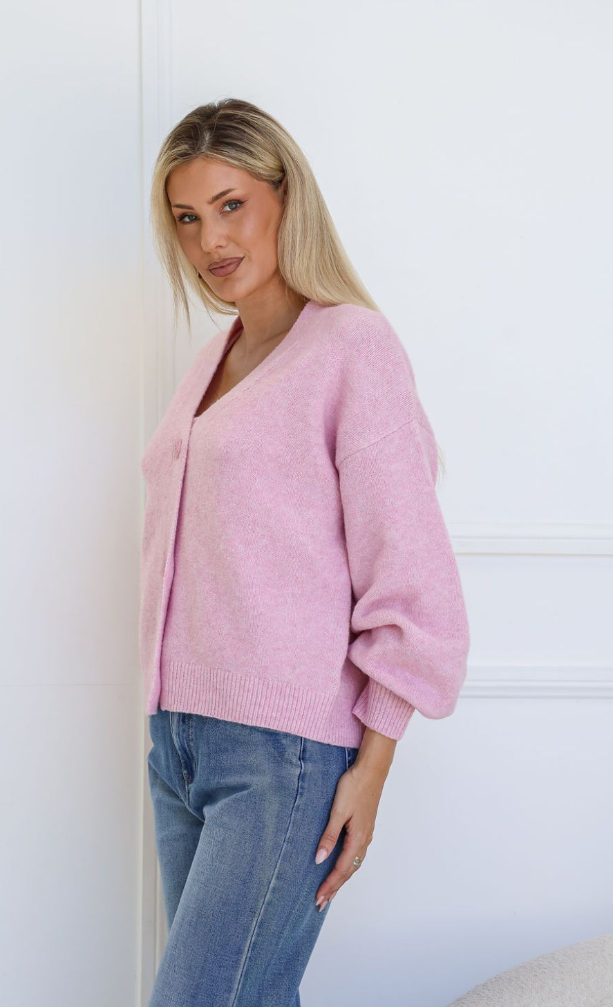 AUDREY - BABY PINK knit cardigan