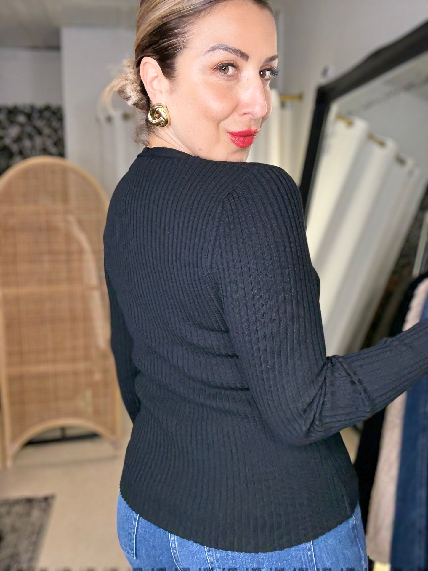 VICKY - BLACK ribbed knit cardi