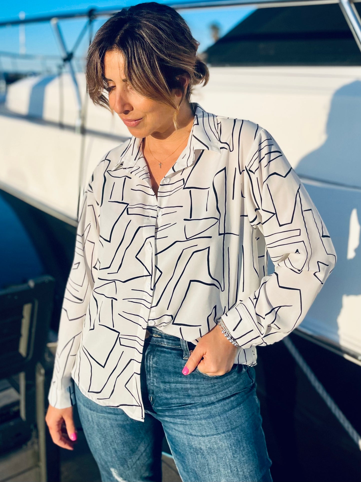 ZARA - white abstract print blouse