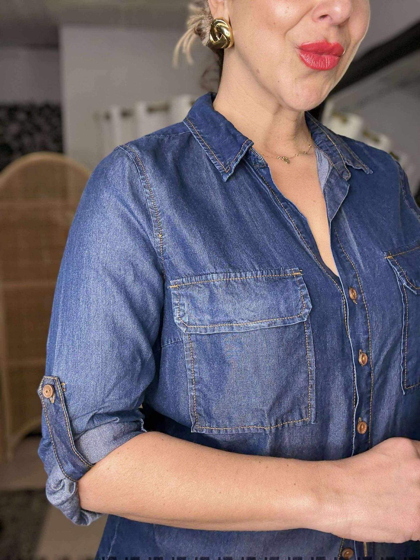 HANNAH - DARK tencel-feel denim shirt