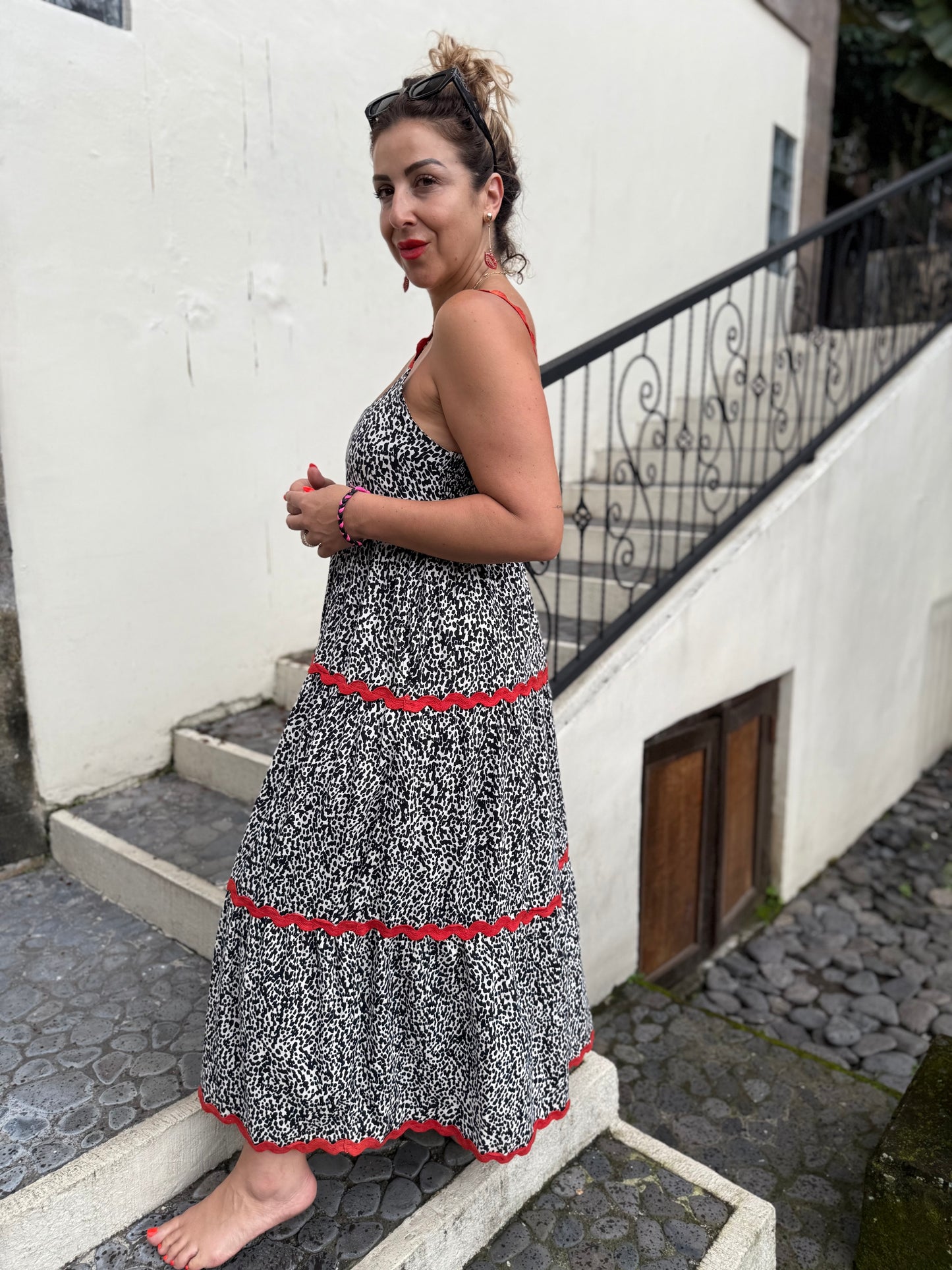 RAVEN - BLACK & WHITE strappy dress with ric rac detail