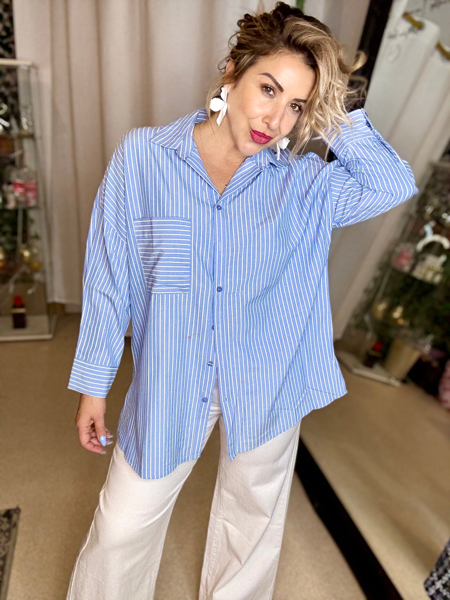EVELYN - BLUE stripe relaxed shirt