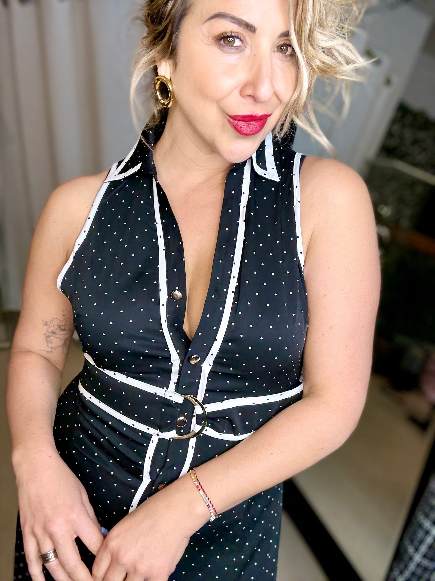 NOVA - Black and White Polka dot Dress