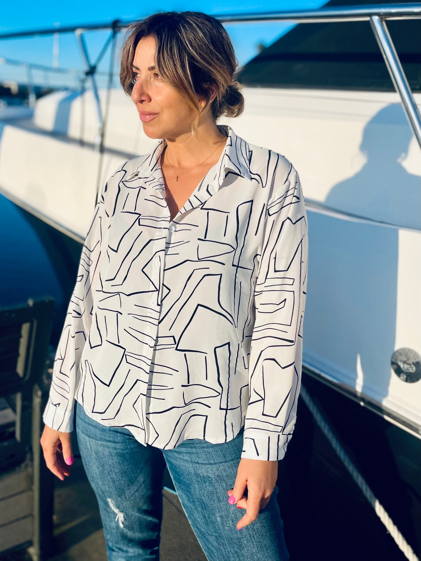 ZARA - white abstract print blouse