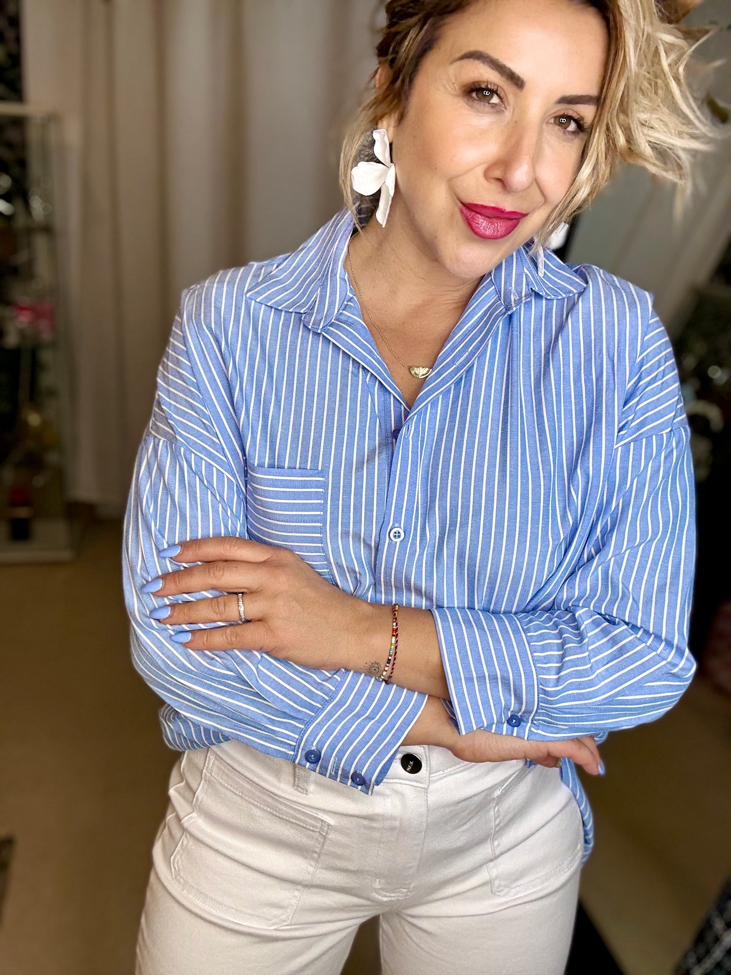 EVELYN - BLUE stripe relaxed shirt