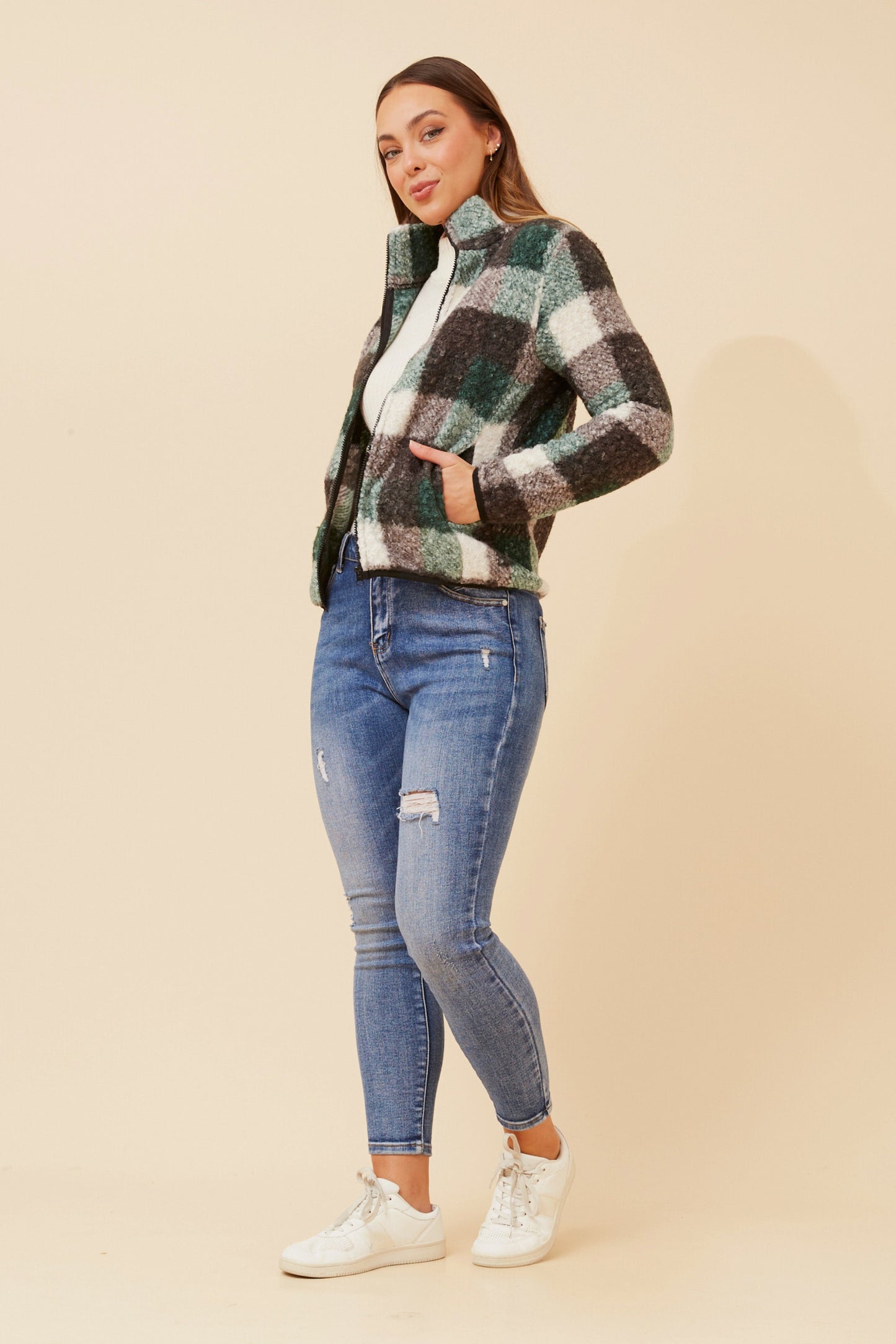 PENNY - stretch Boucle zip through jacket