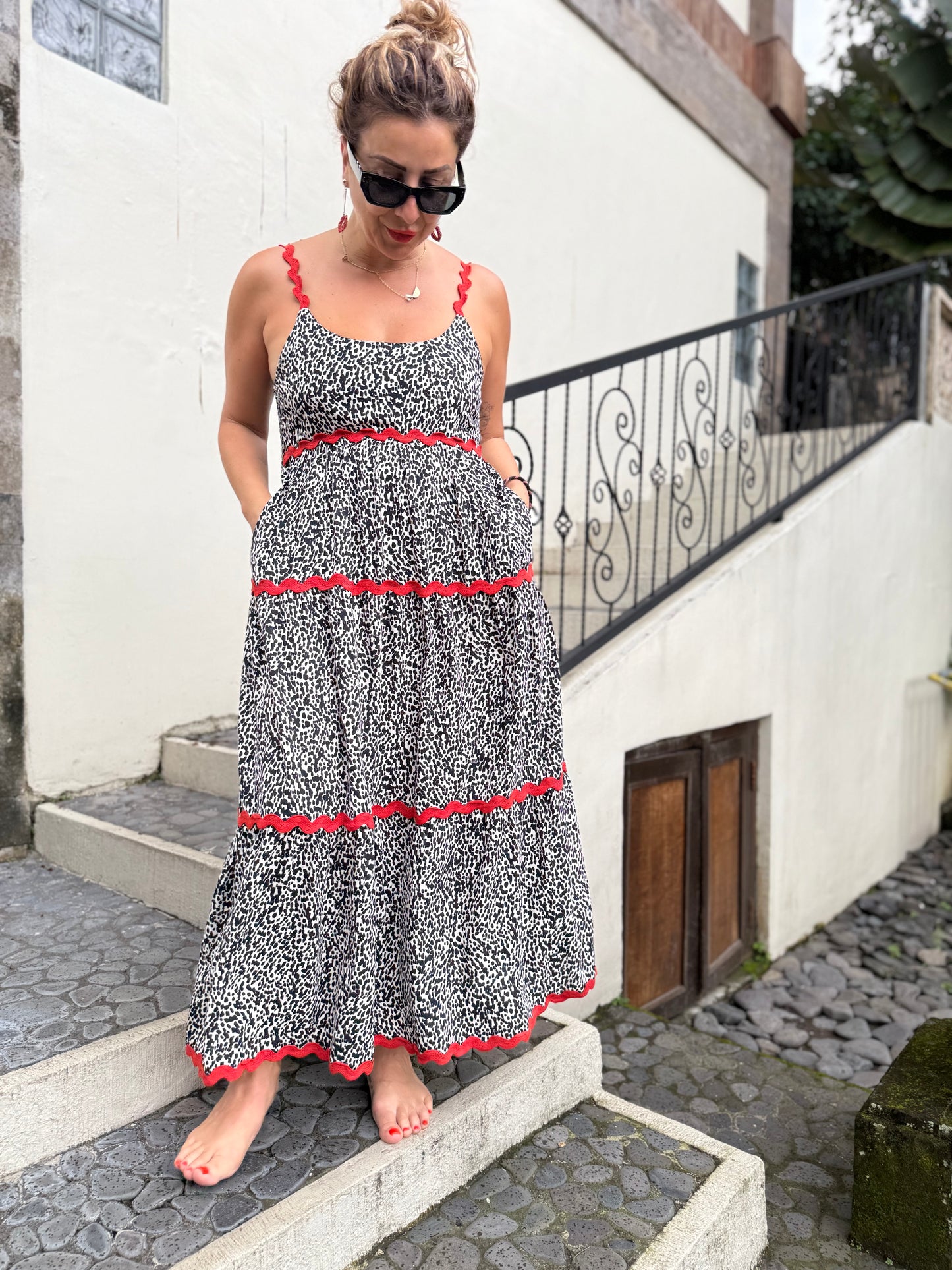 RAVEN - BLACK & WHITE strappy dress with ric rac detail