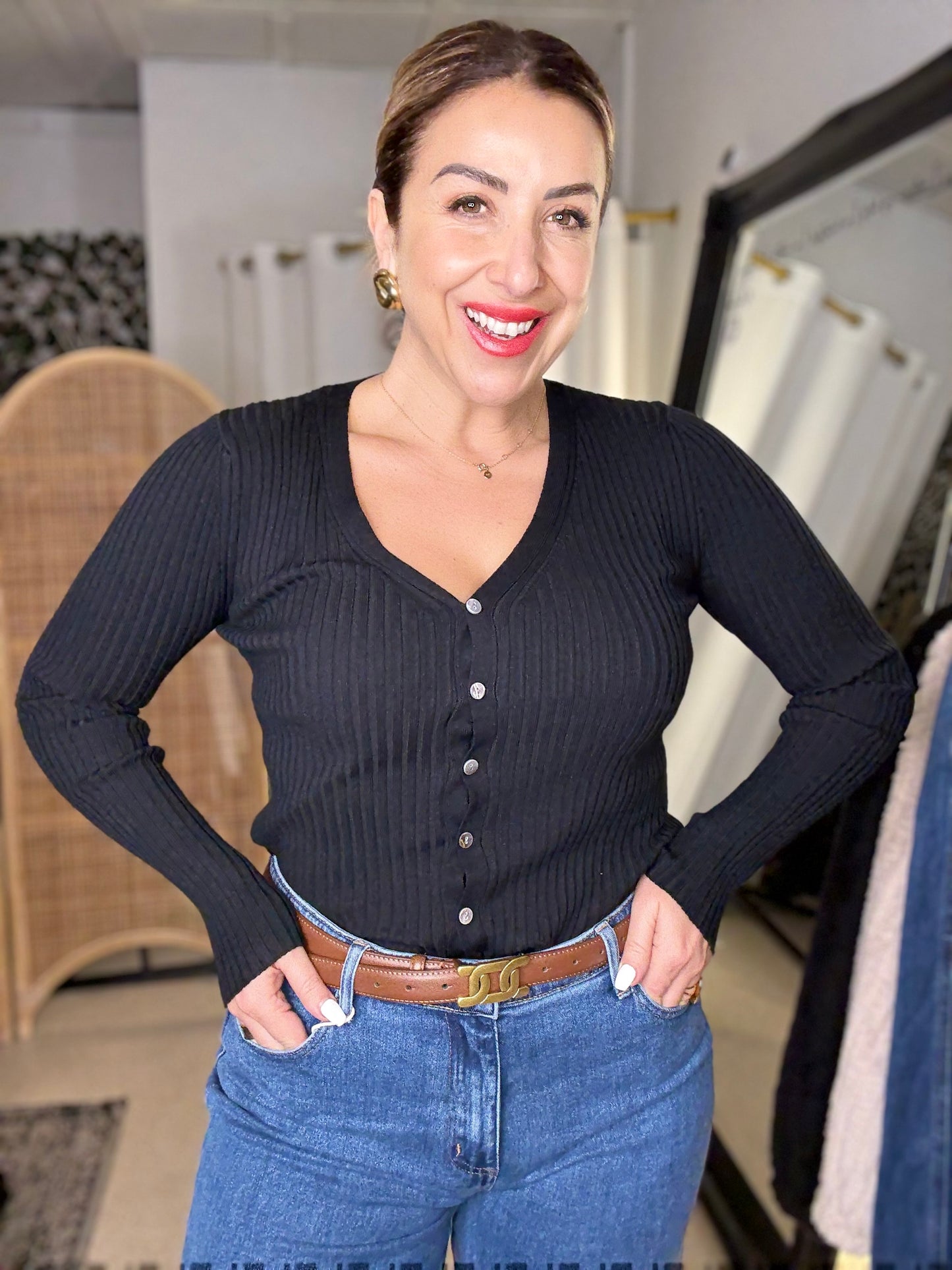 VICKY - BLACK ribbed knit cardi