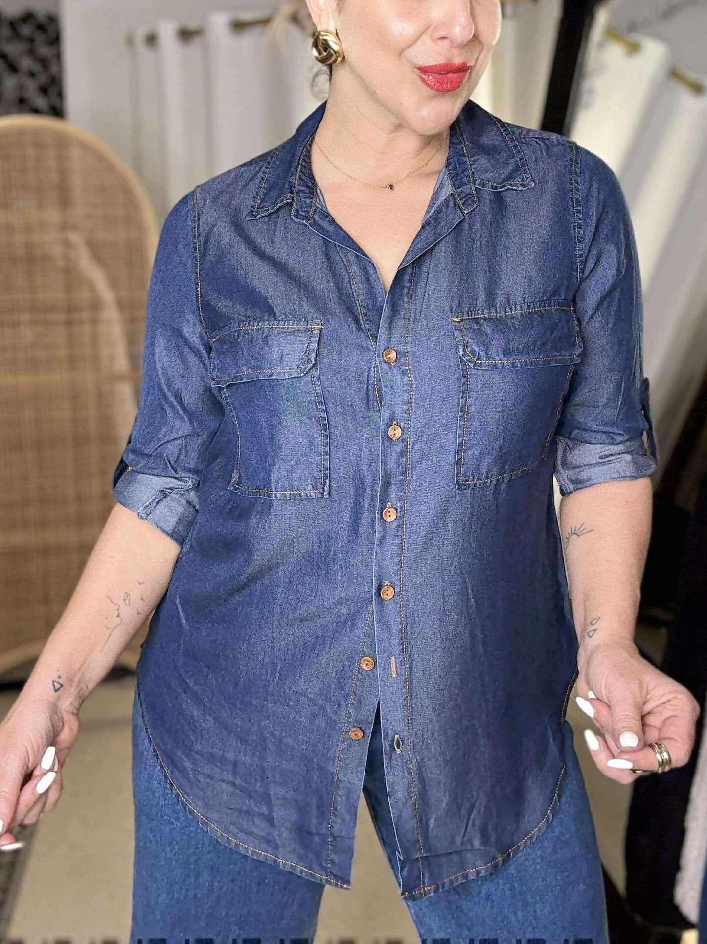 HANNAH - DARK tencel-feel denim shirt