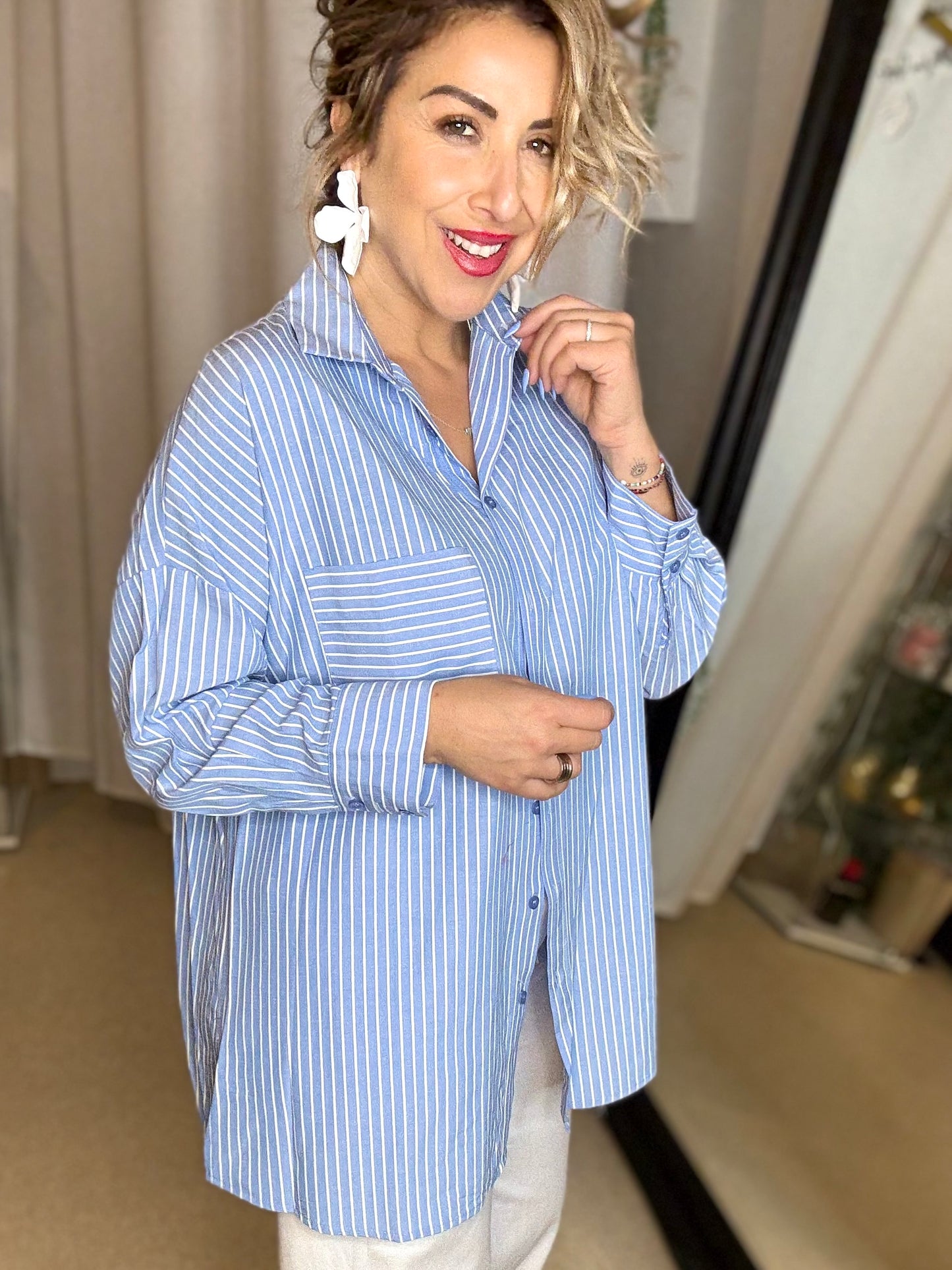 EVELYN - BLUE stripe relaxed shirt