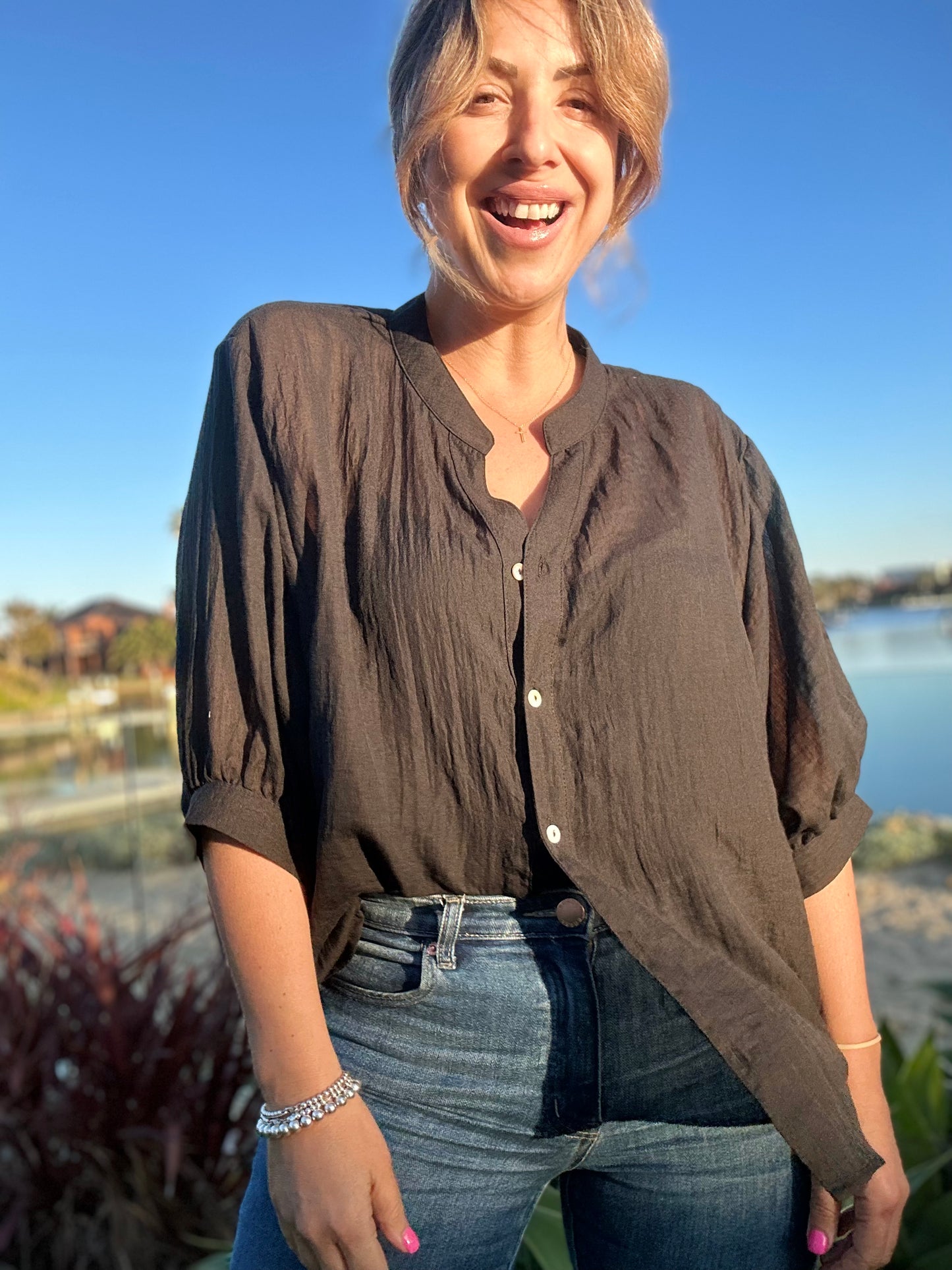 DAWN - BLACK button up shirt