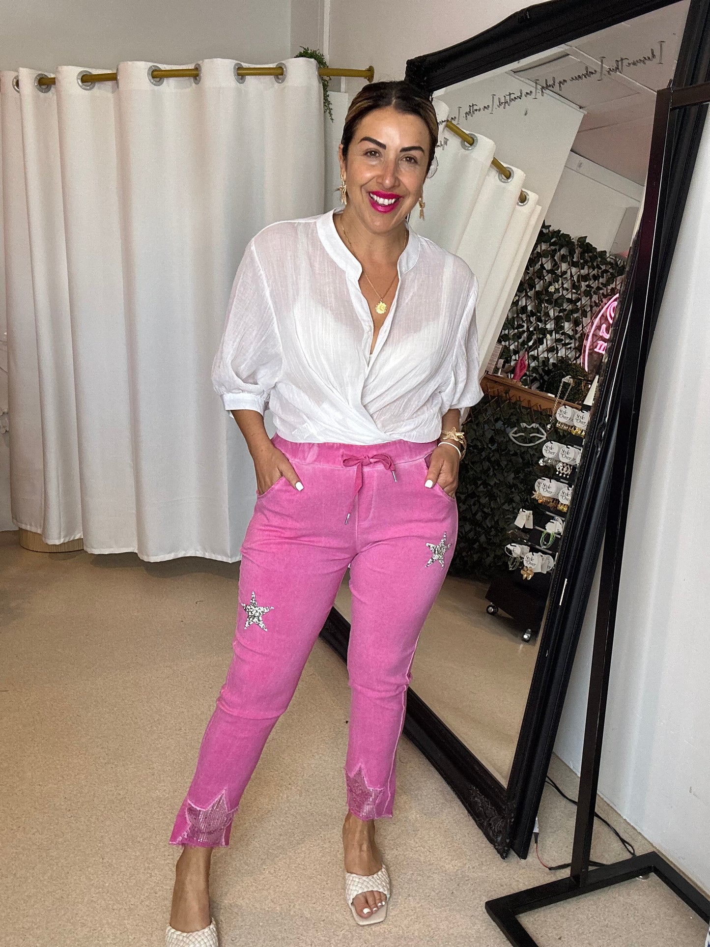 DYLAN - Fuchsia Star detail pants