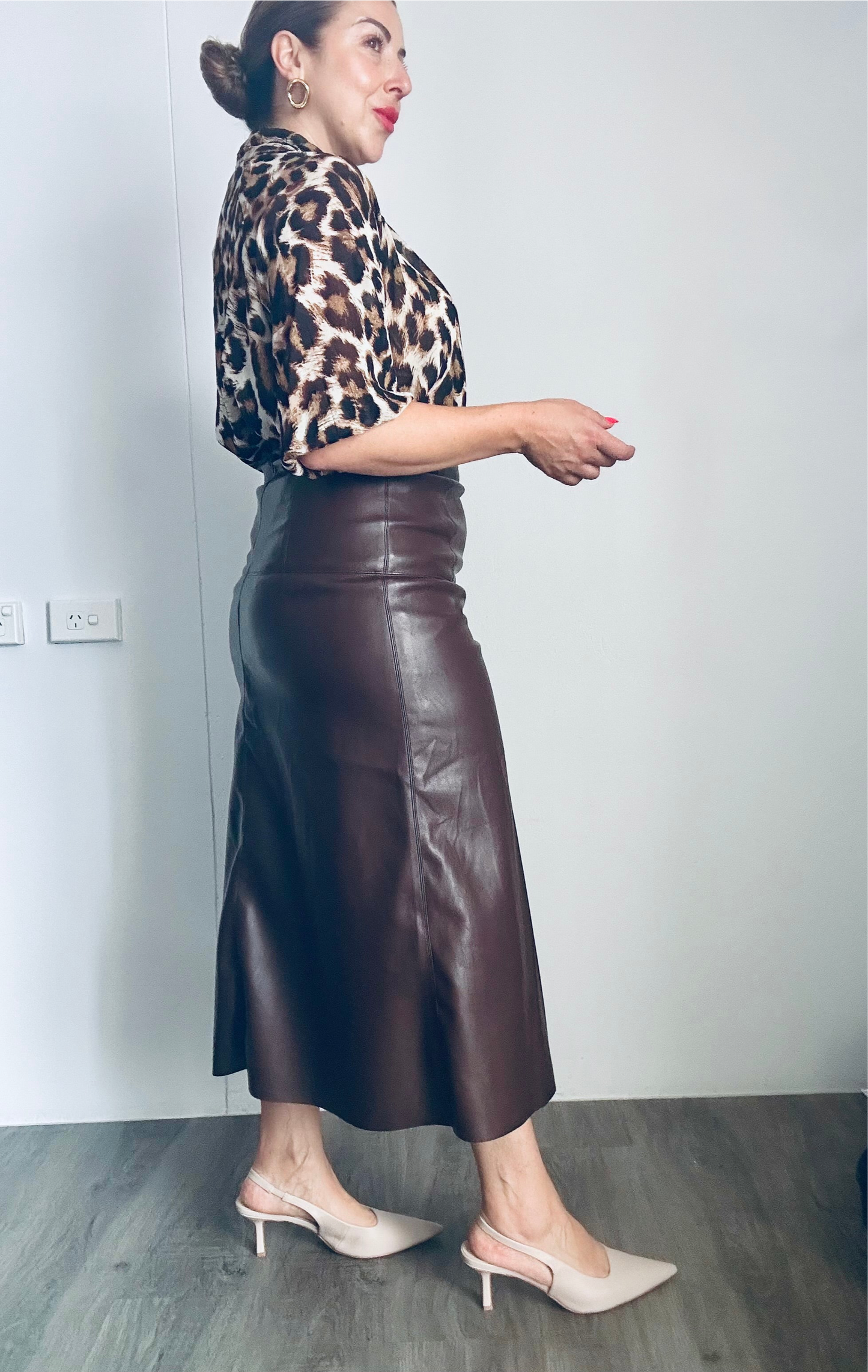 AMELIA - CHOCOLATE A Line Pleather Skirt