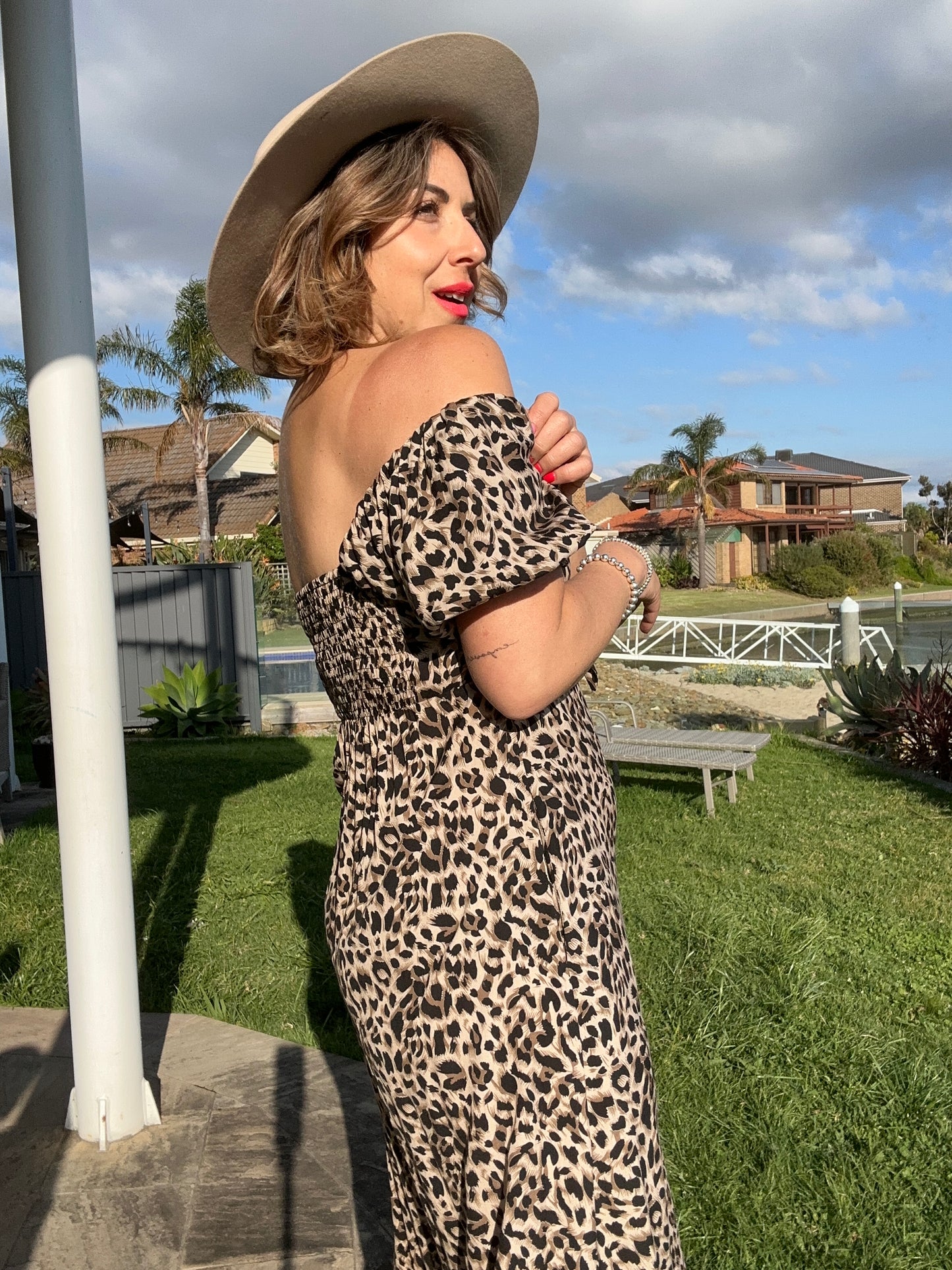 MEGHAN - LEOPARD bow front midi dress