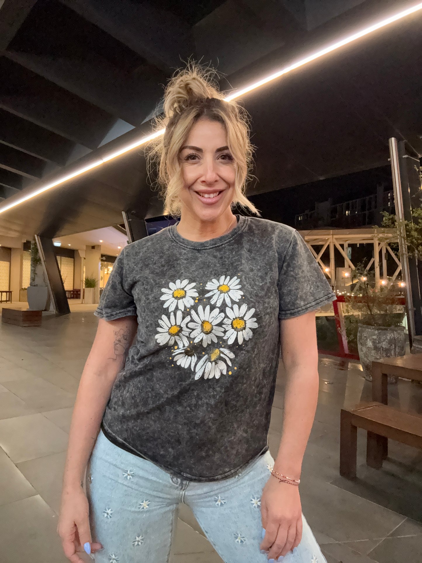 BLOOM - CHARCOAL acid wash print tee