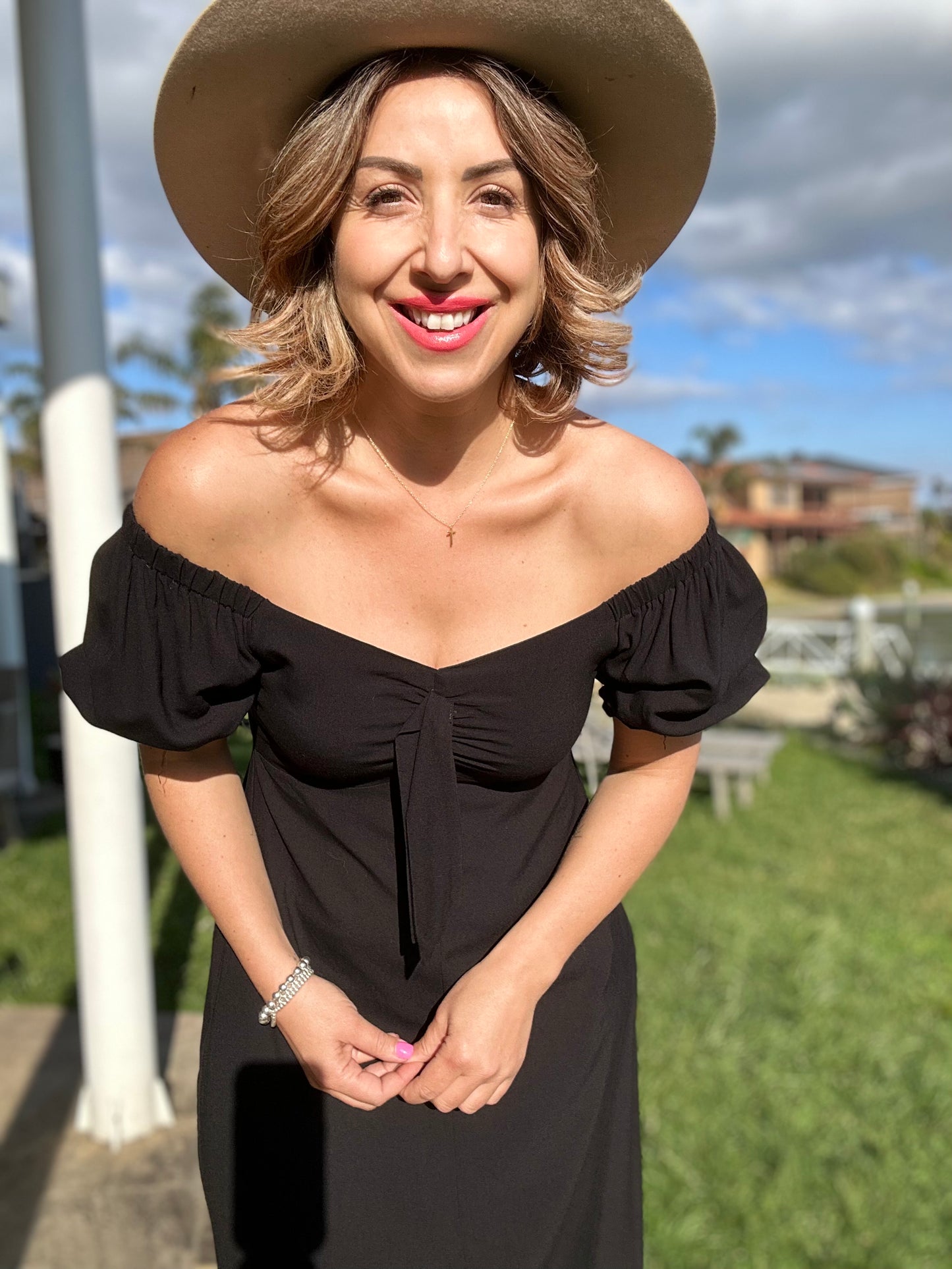 PRE ORDER - MEGHAN - BLACK bow front midi dress