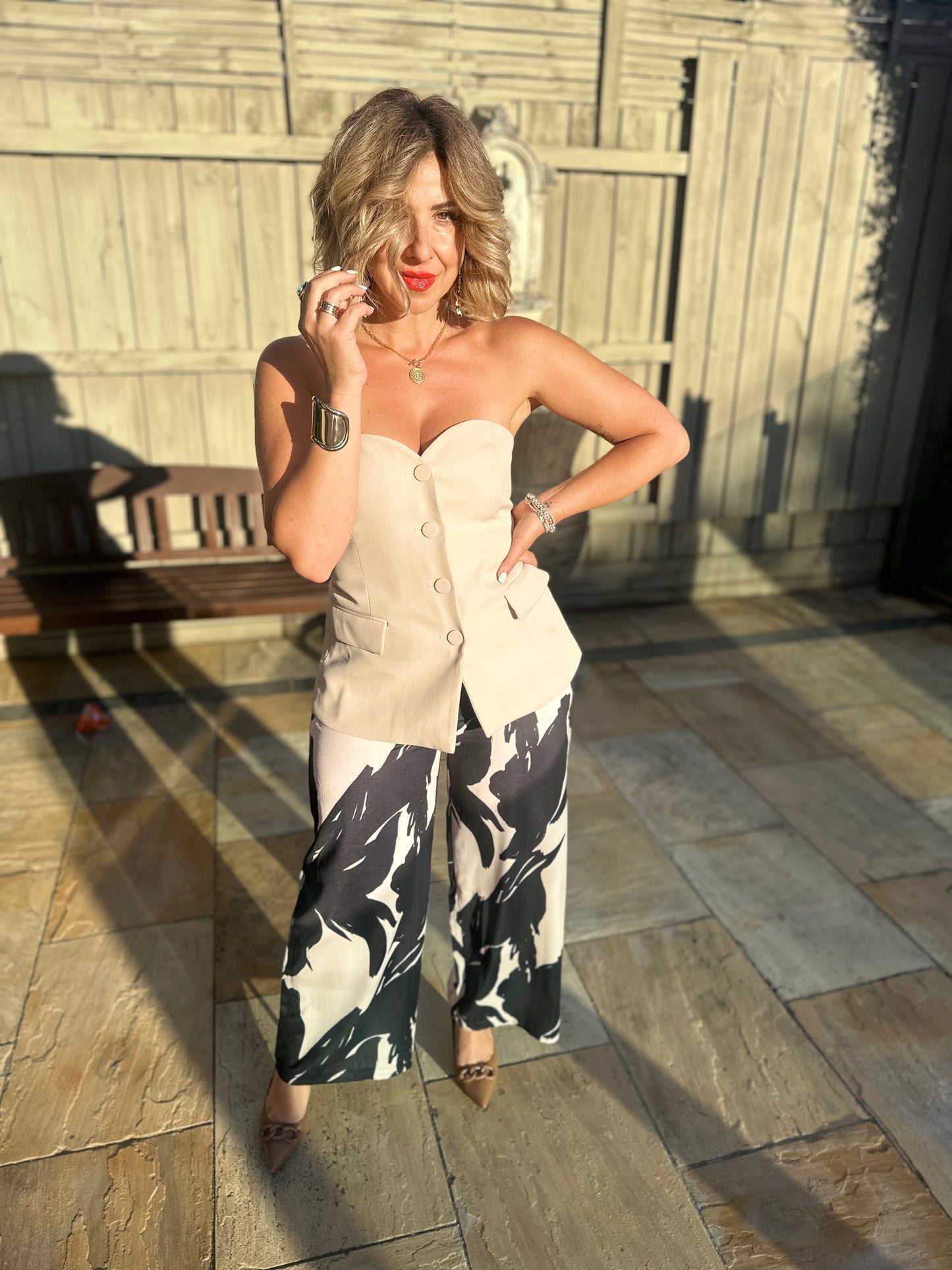 TATUM - black and cream pattern pants