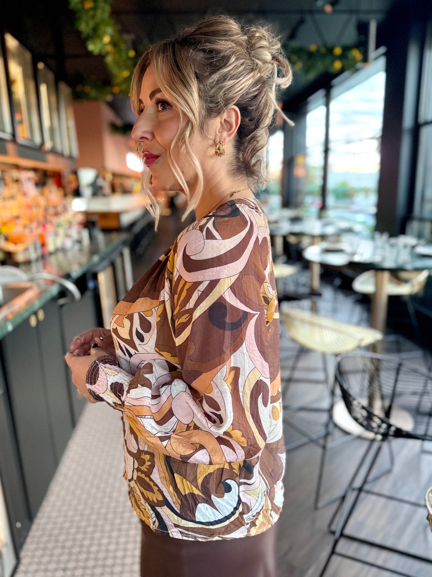 BRIANA - Mocha Paisley Top