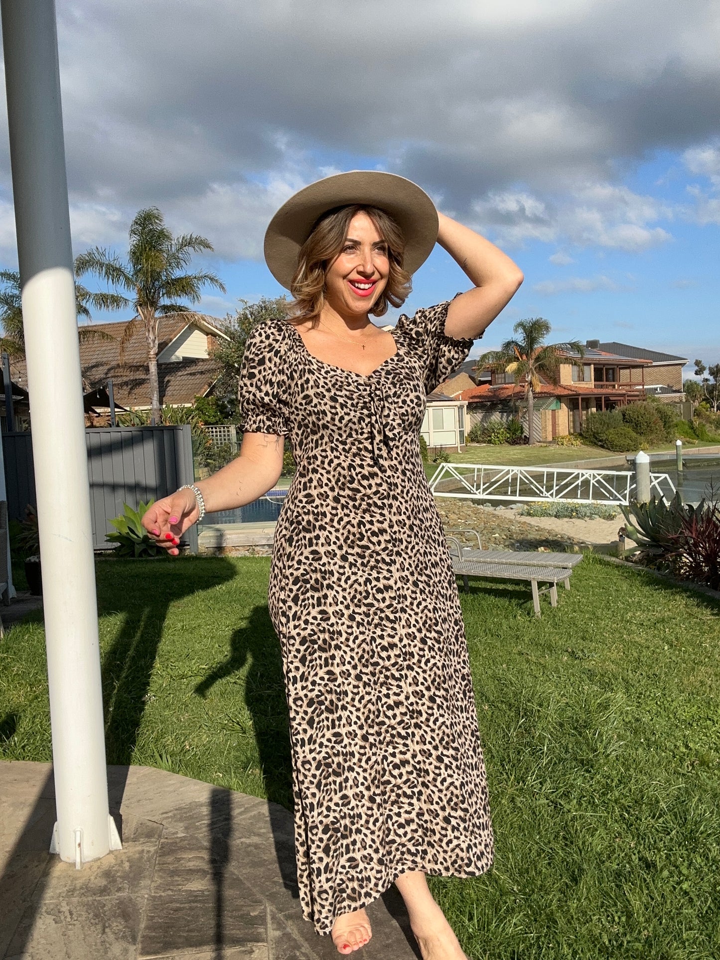 MEGHAN - LEOPARD bow front midi dress