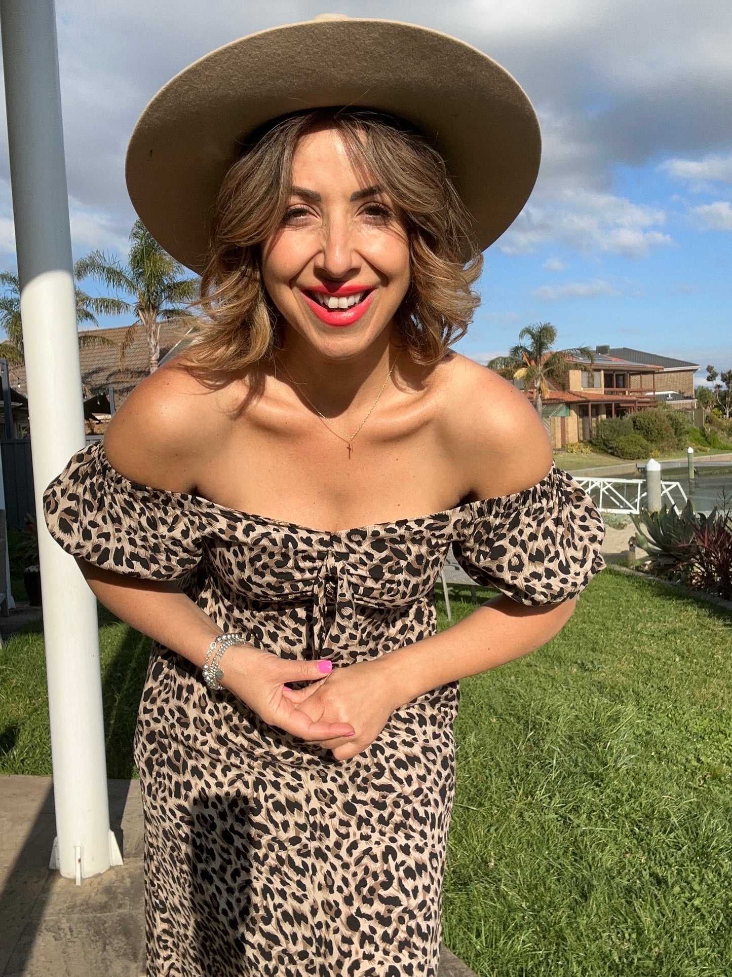 MEGHAN - LEOPARD bow front midi dress