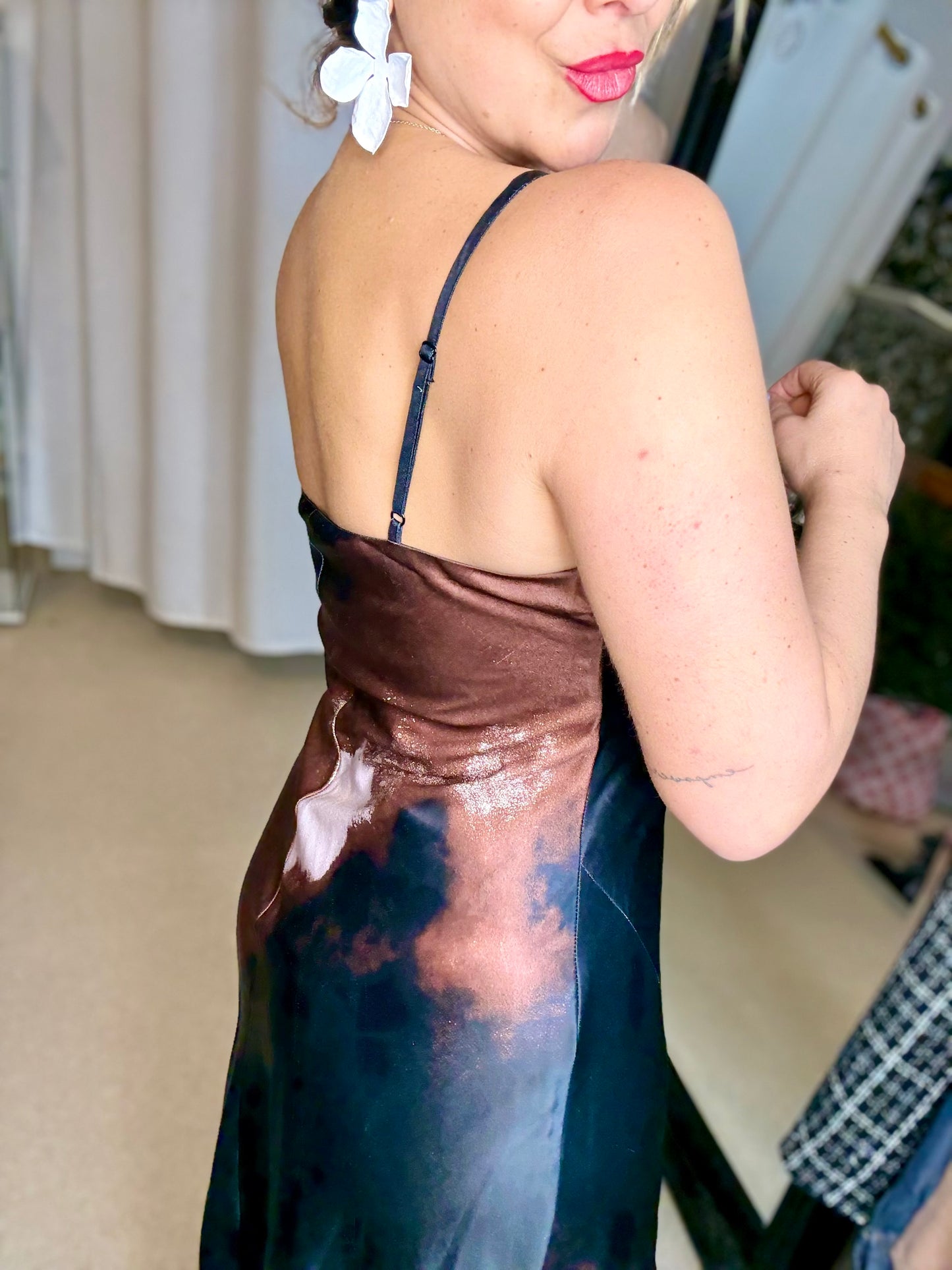 ELENI (pre order END of Oct) - BLACK with pink/brown swirl dress