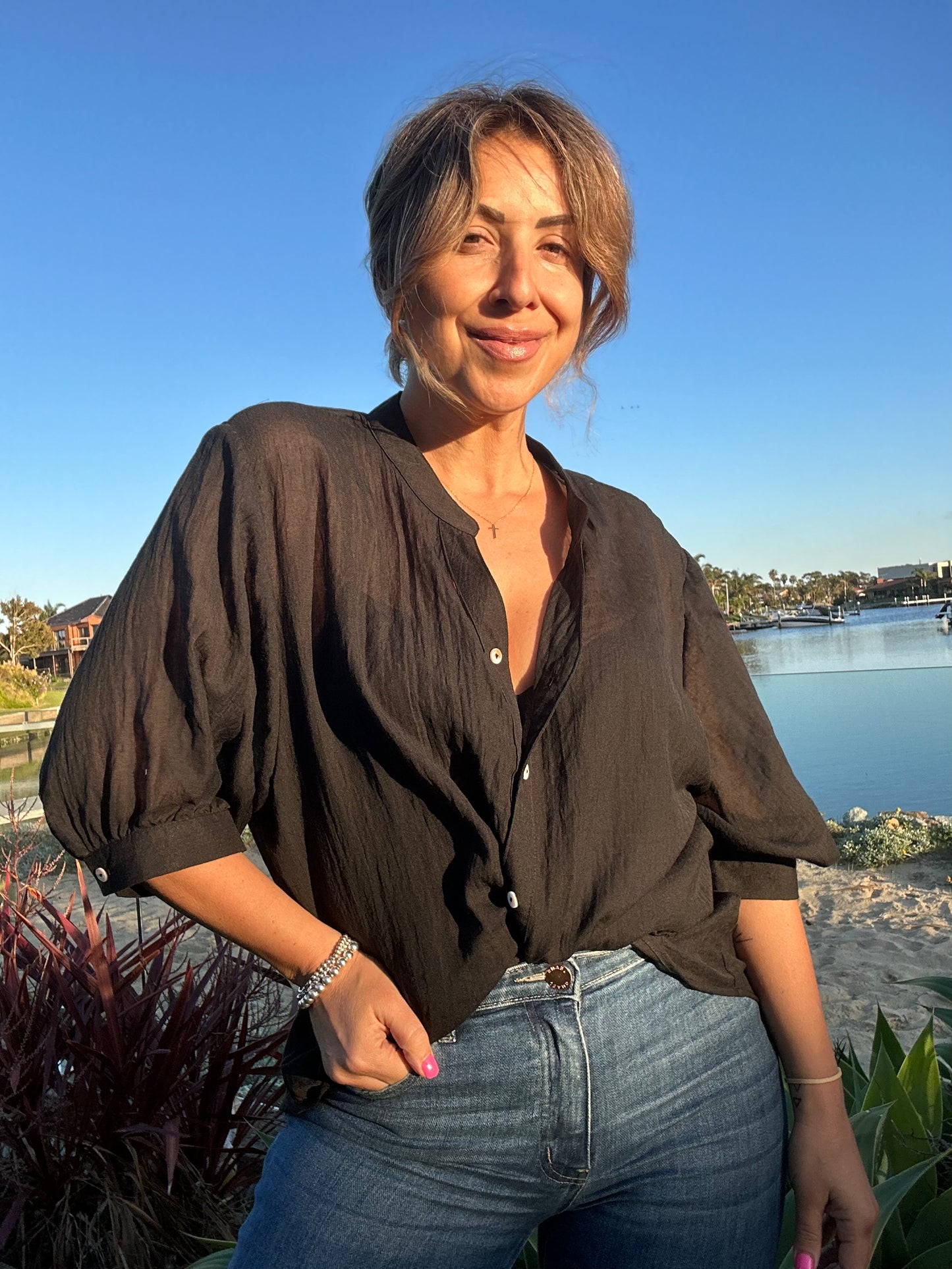 DAWN - BLACK Button Up Shirt