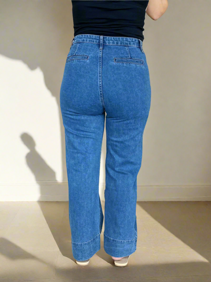 HARVEY- DARK BLUE wide leg high waisted stretch jean