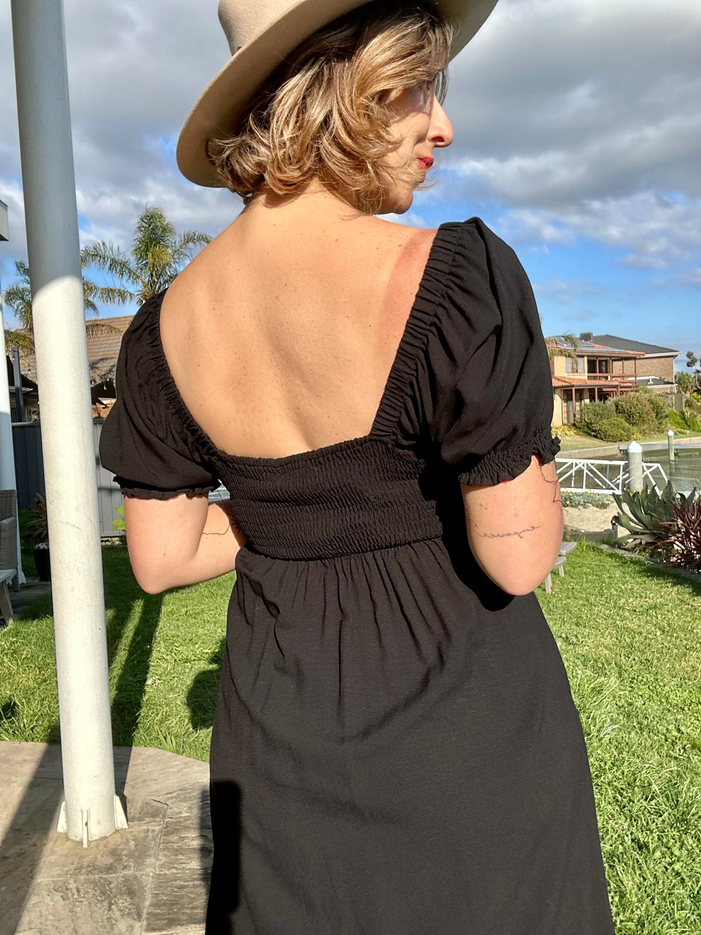 PRE ORDER - MEGHAN - BLACK bow front midi dress
