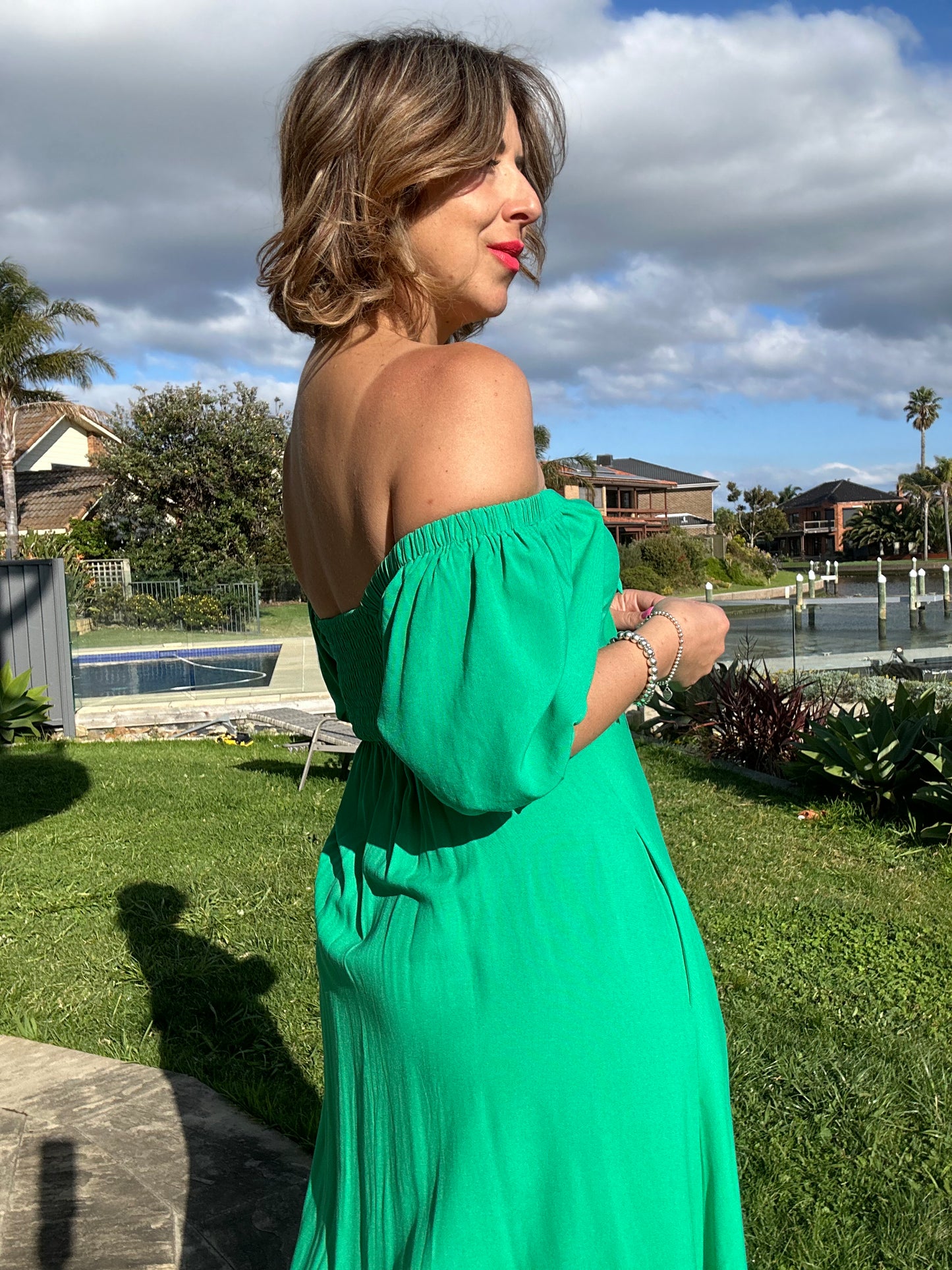MEGHAN - JADE bow front midi dress