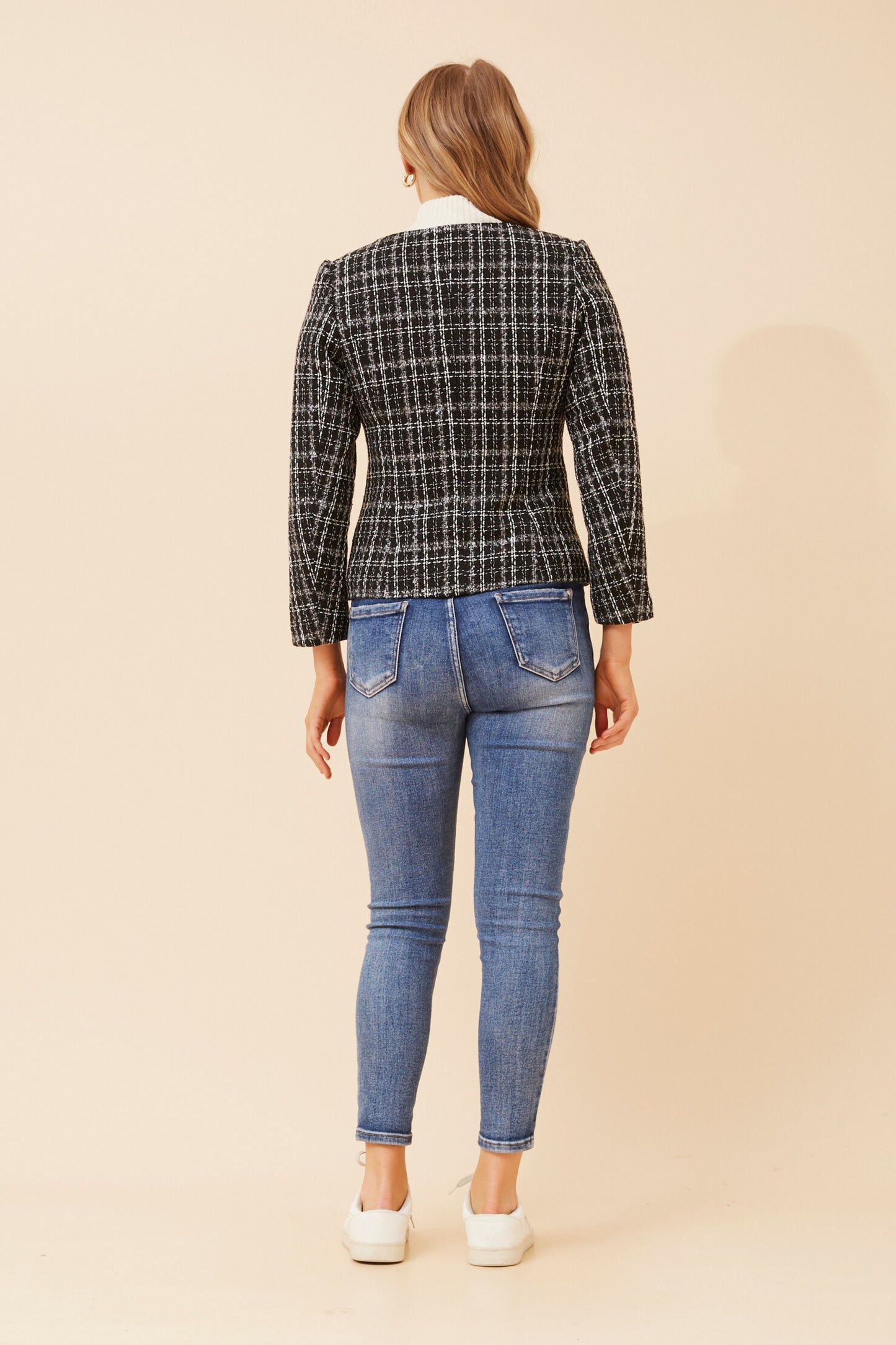 COCO - black/white metallic blazer with gold buttons