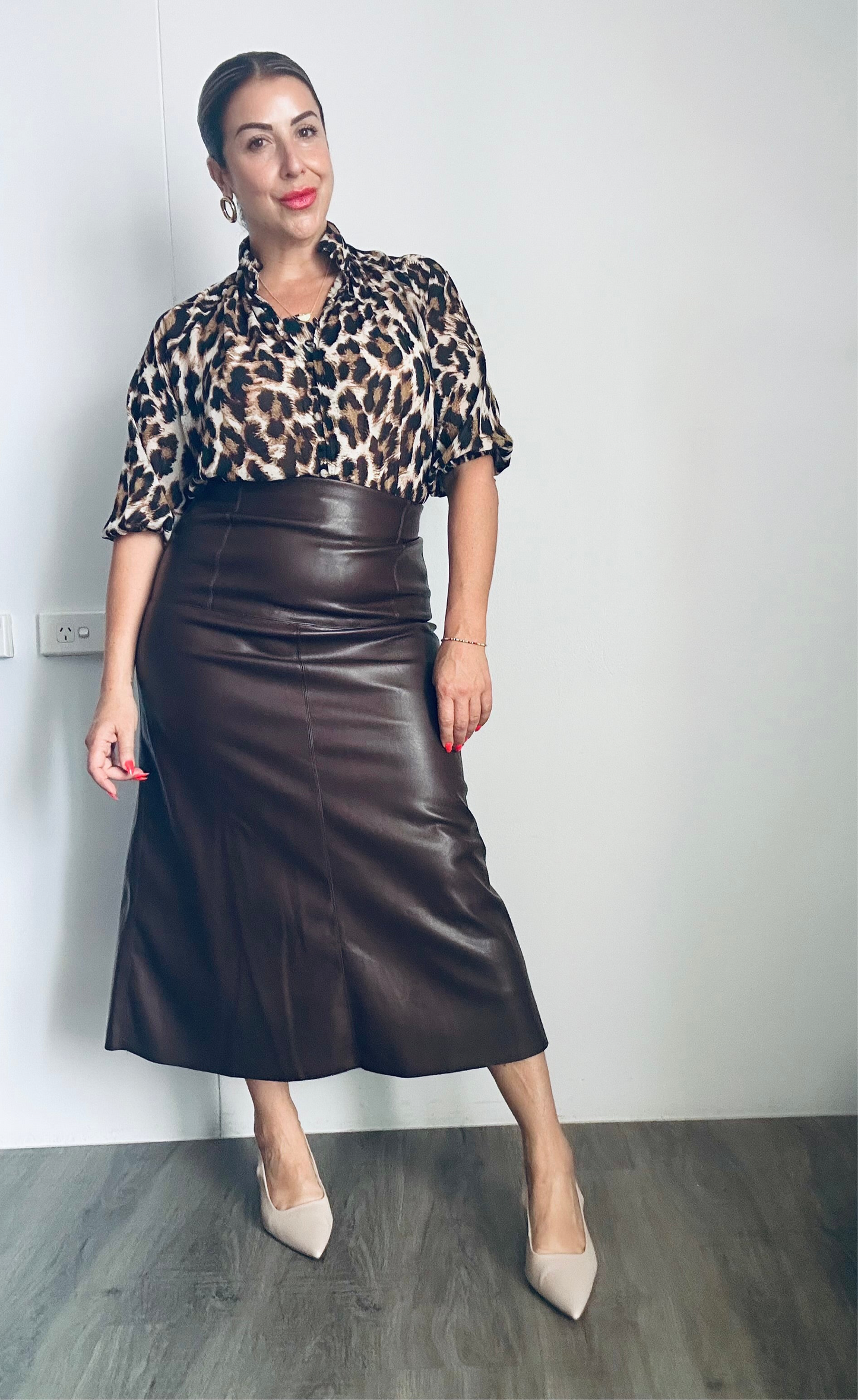 AMELIA - CHOCOLATE A Line Pleather Skirt