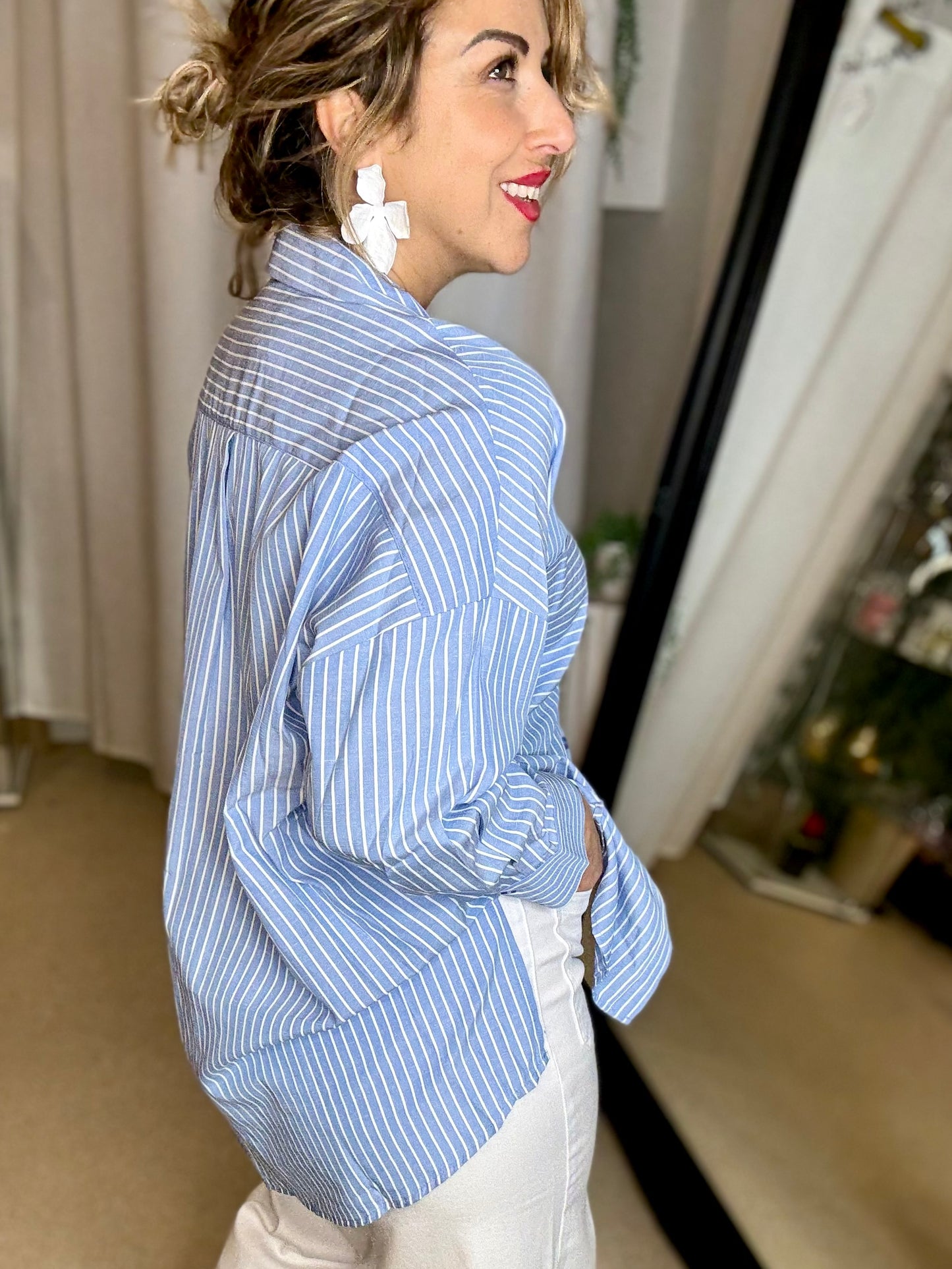 EVELYN - BLUE stripe relaxed shirt