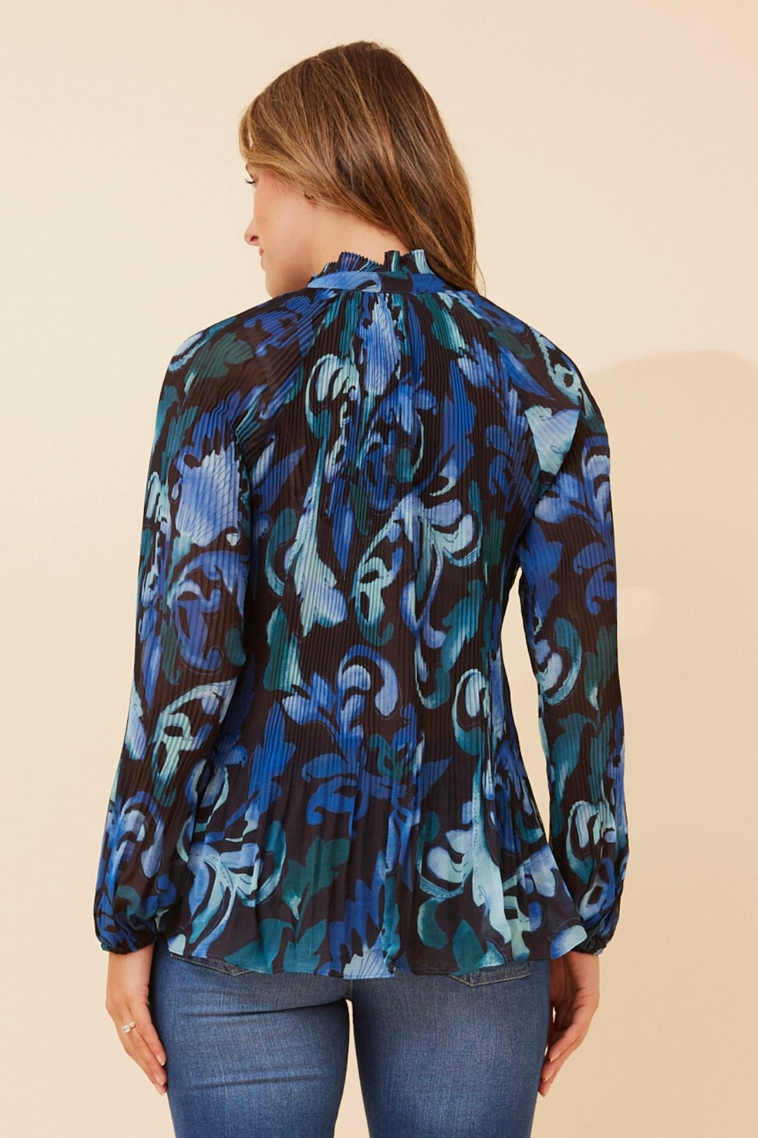 SIENNA - blue swirl print print flowy top
