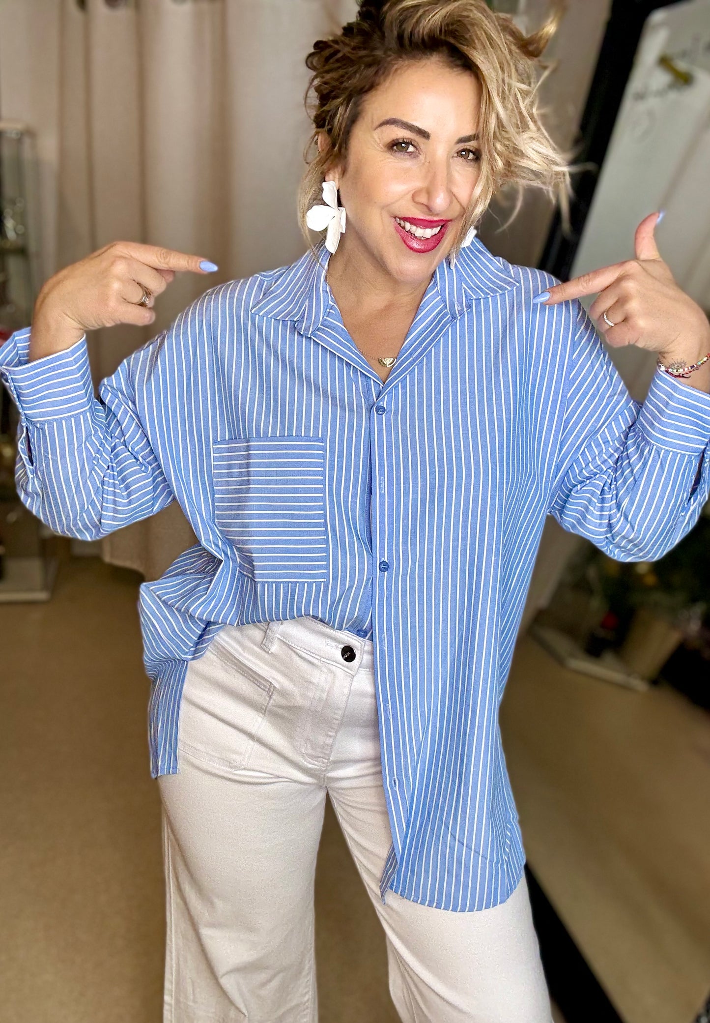 EVELYN - BLUE stripe relaxed shirt