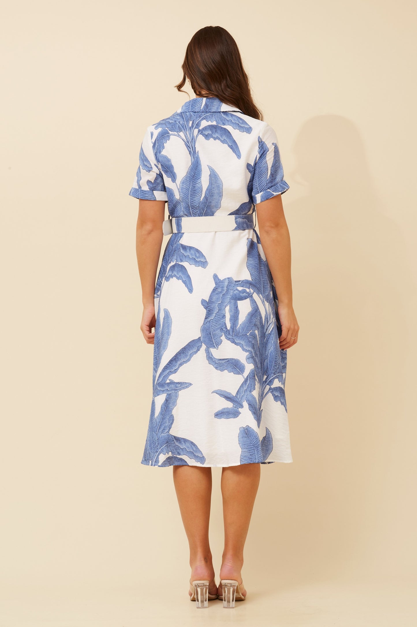 CAROLINE - blue and white belted shirt dress