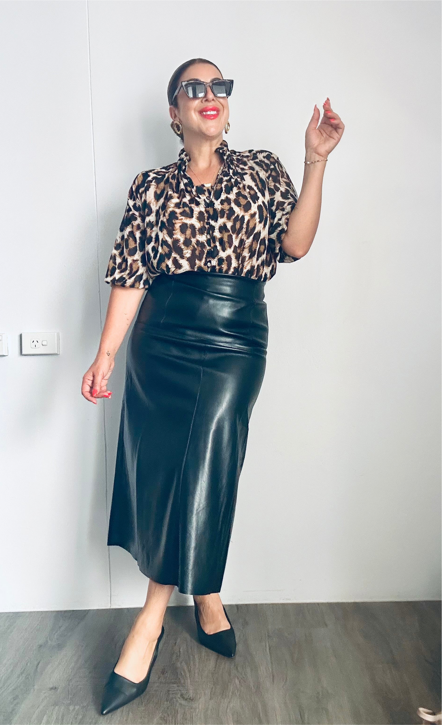 AMELIA - BLACK A Line Pleather Skirt