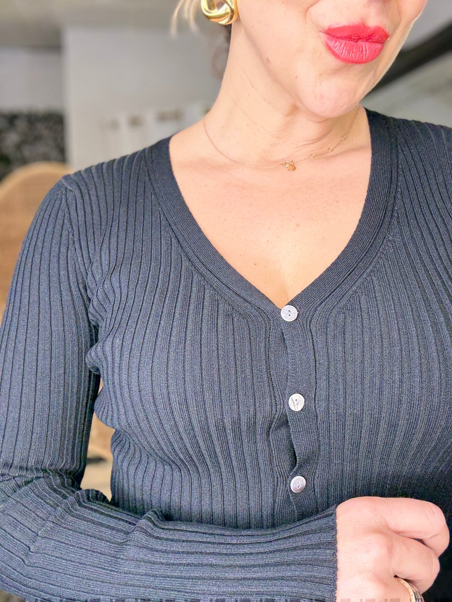 VICKY - BLACK ribbed knit cardi