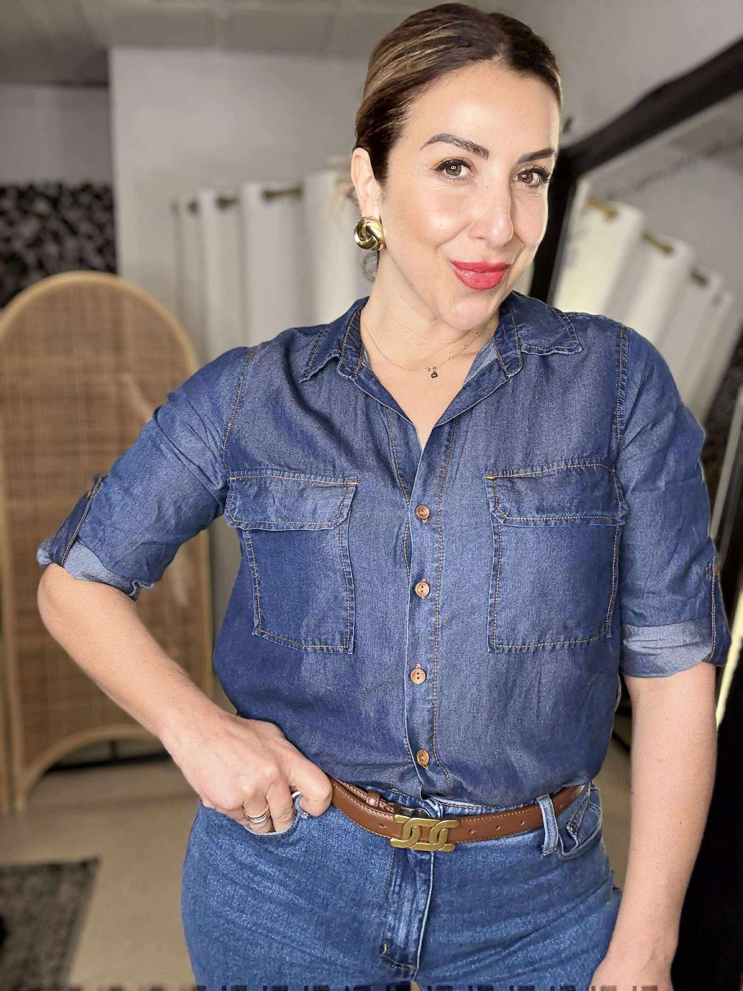 HANNAH - DARK tencel-feel denim shirt