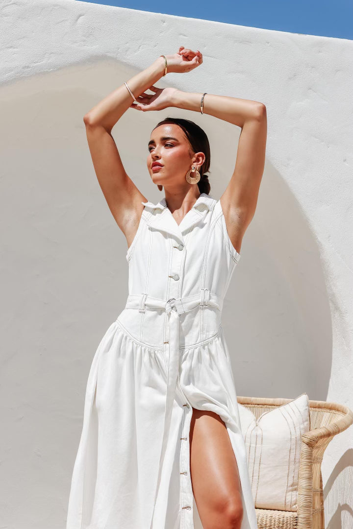 KATE - A Line Denim Dress White