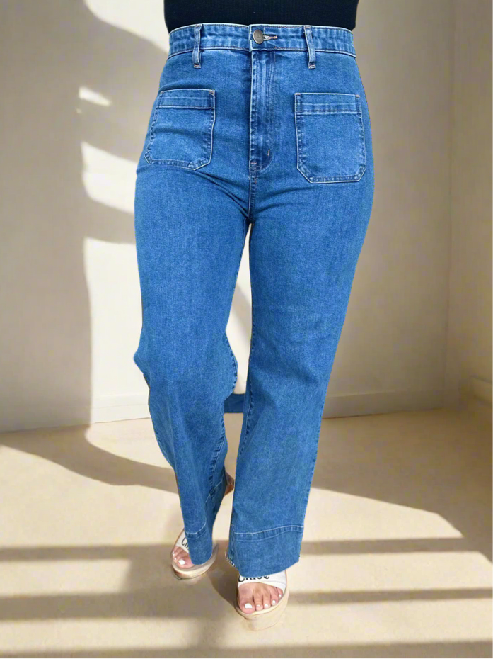HARVEY- DARK BLUE wide leg high waisted stretch jean
