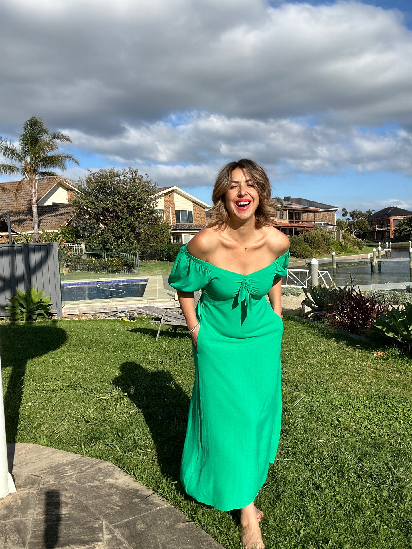 MEGHAN - JADE bow front midi dress