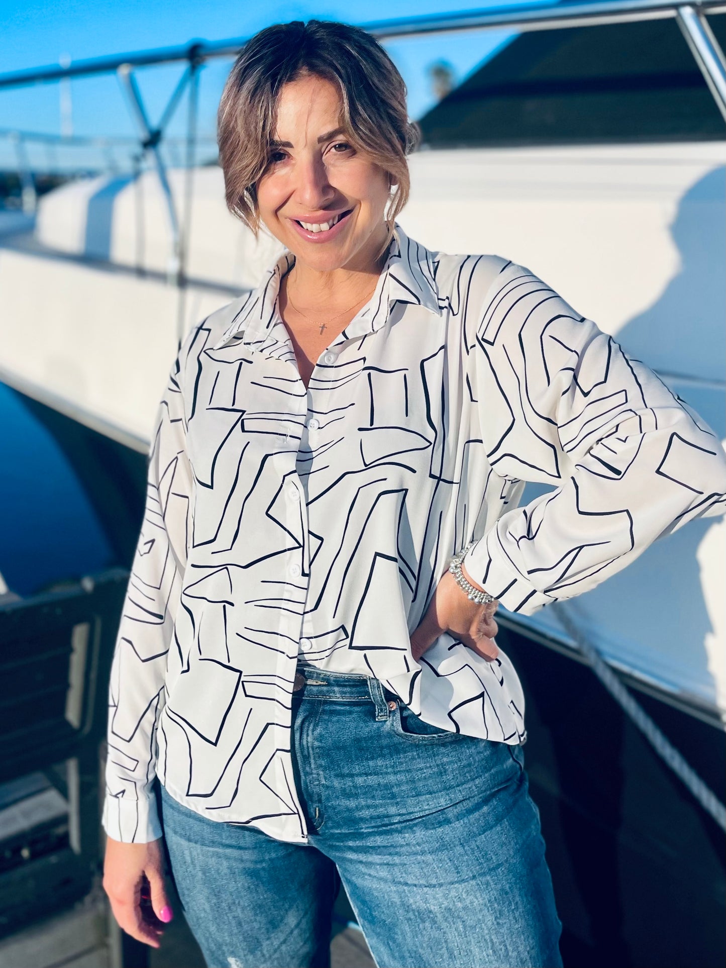 ZARA - white abstract print blouse