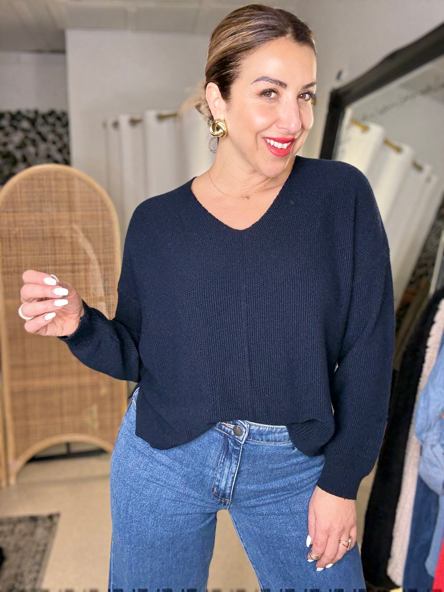 BAILEY - NAVY v neck ribbed top