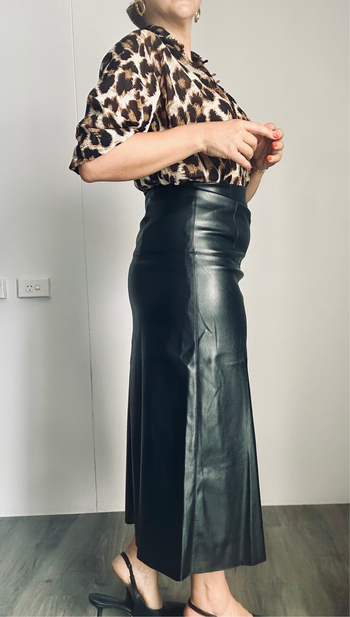 AMELIA - BLACK A Line Pleather Skirt